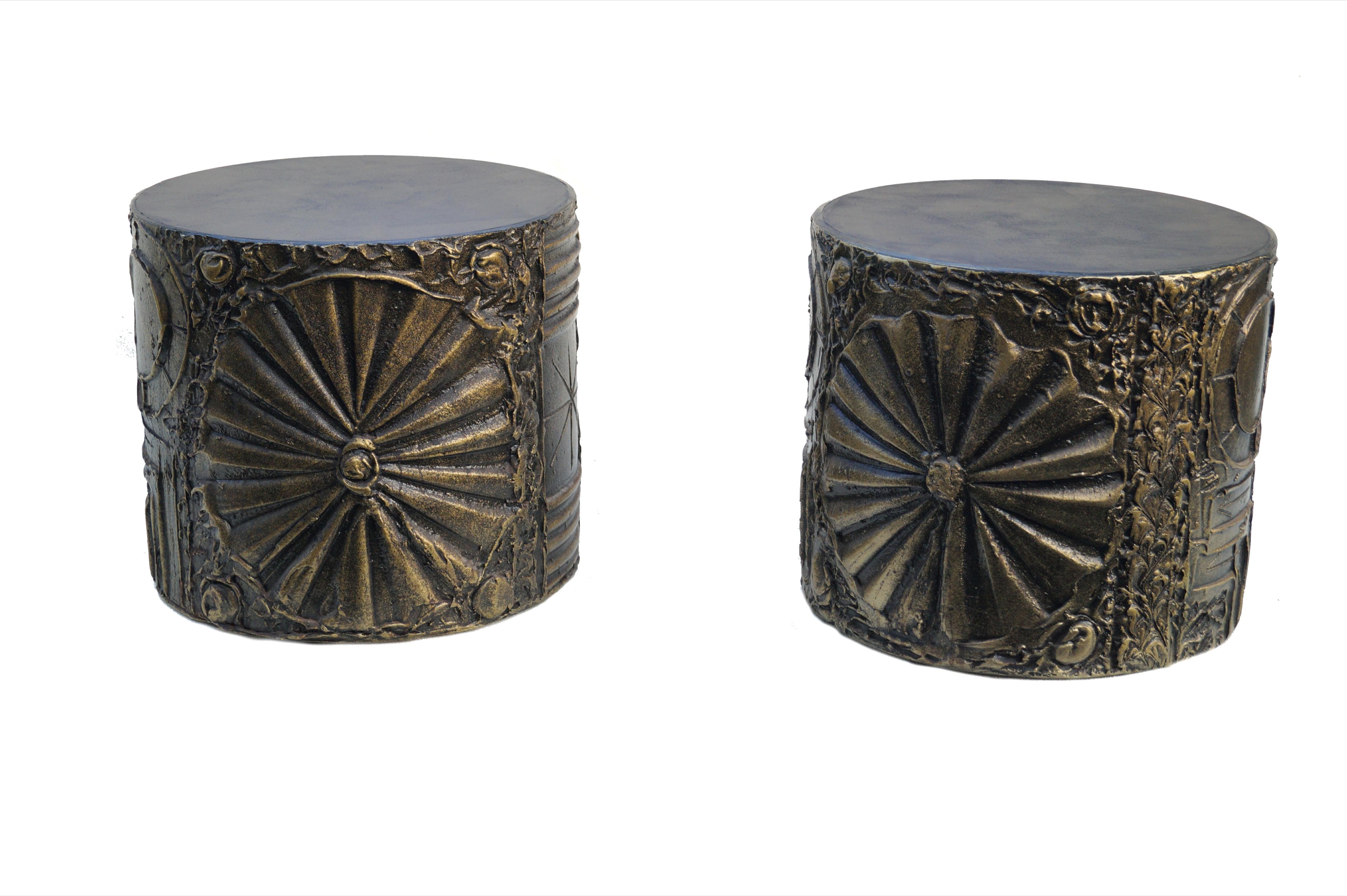 Pair Adrian Pearsall Craft Associates Brutalist Cylindrical Drum Side End Tables 5