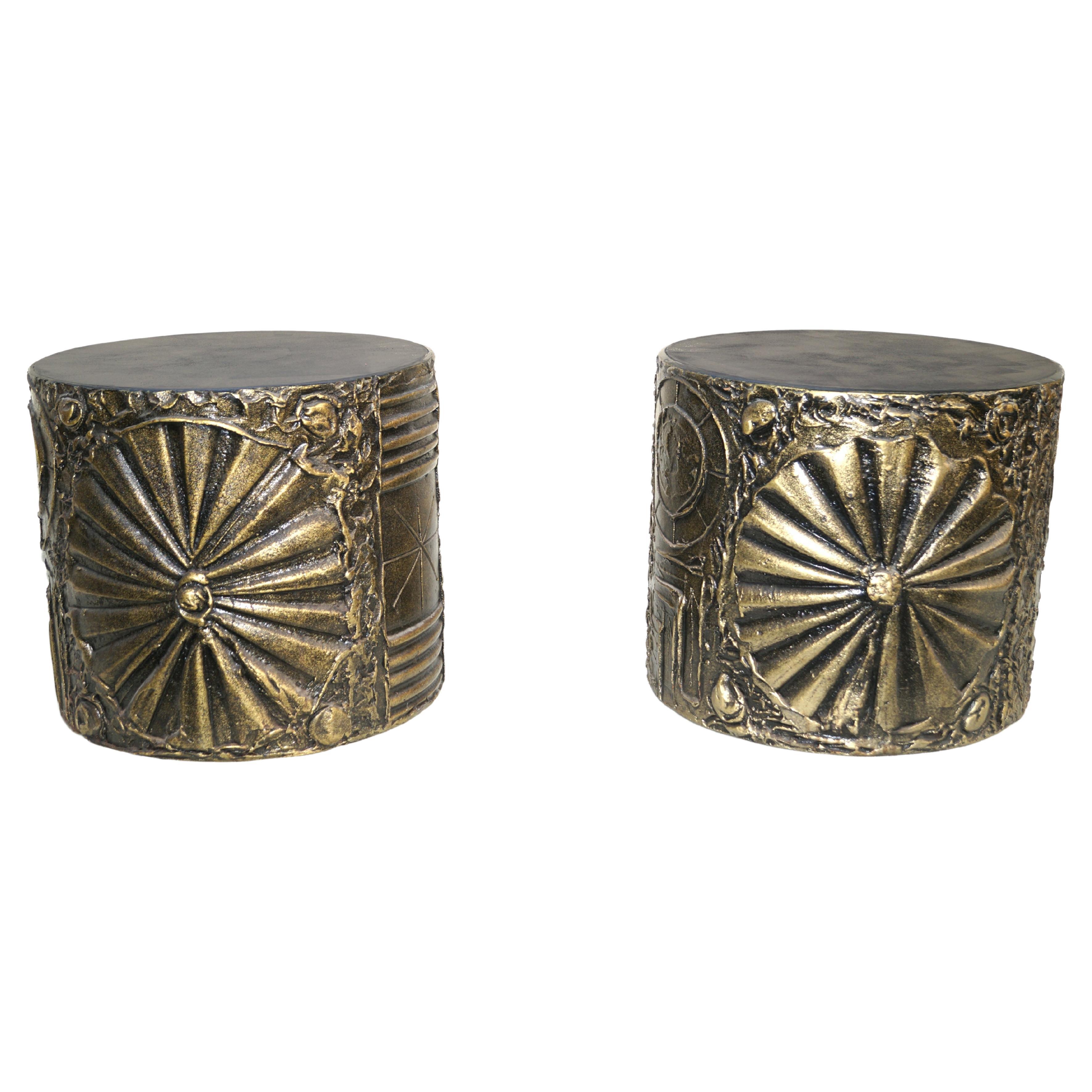 American Pair Adrian Pearsall Craft Associates Brutalist Cylindrical Drum Side End Tables