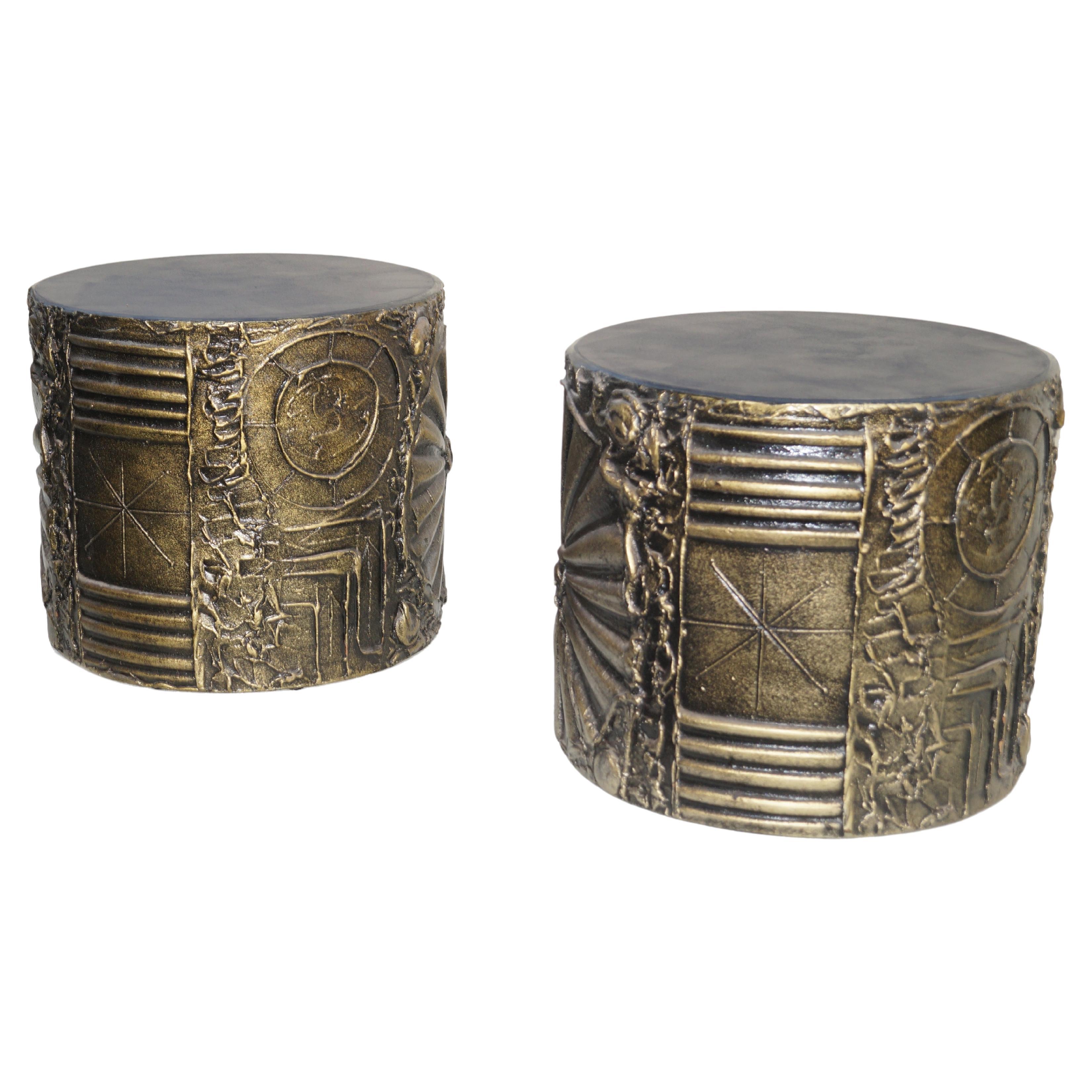 Pair Adrian Pearsall Craft Associates Brutalist Cylindrical Drum Side End Tables In Good Condition In Wayne, NJ