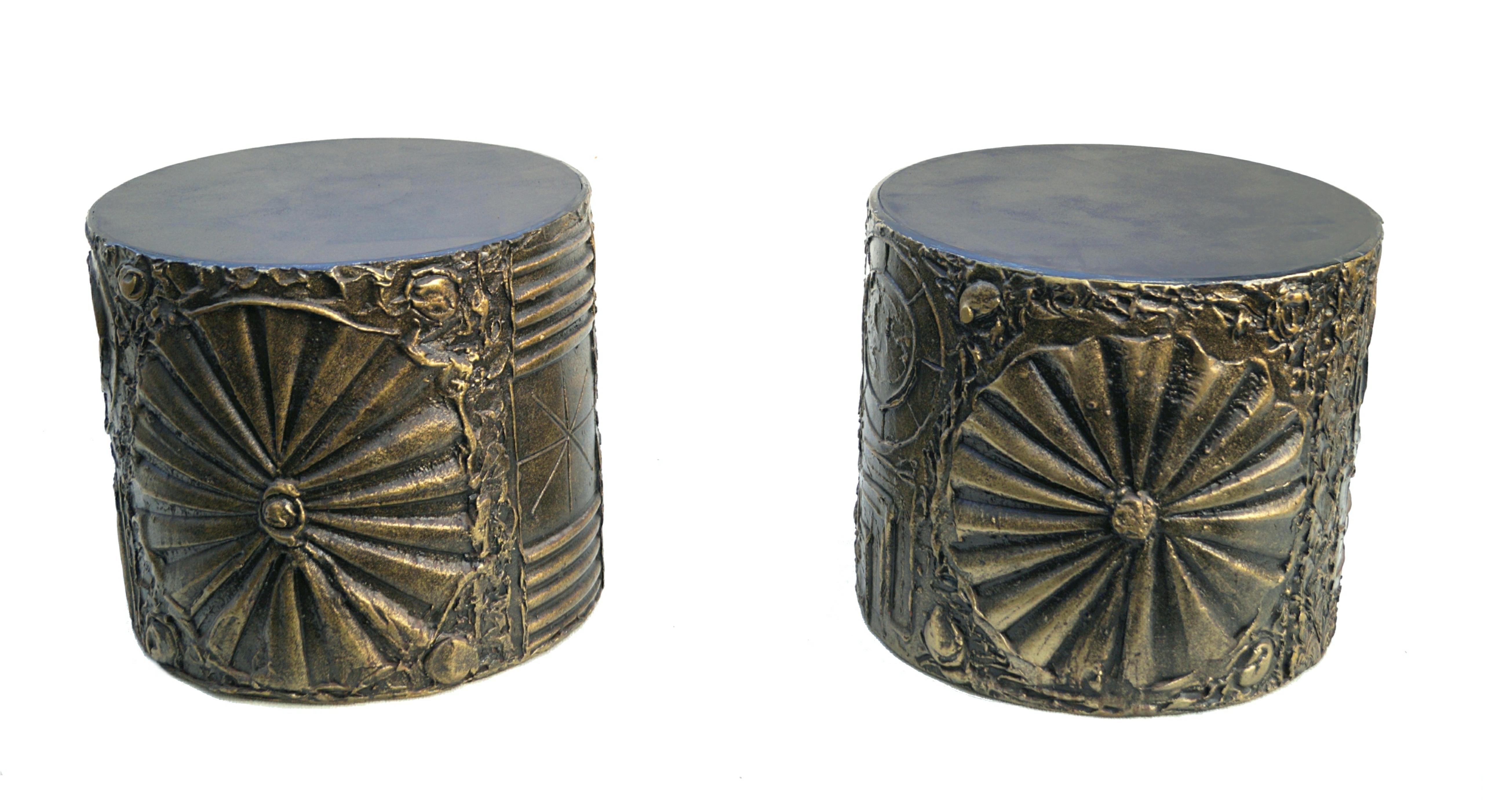 Late 20th Century Pair Adrian Pearsall Craft Associates Brutalist Cylindrical Drum Side End Tables