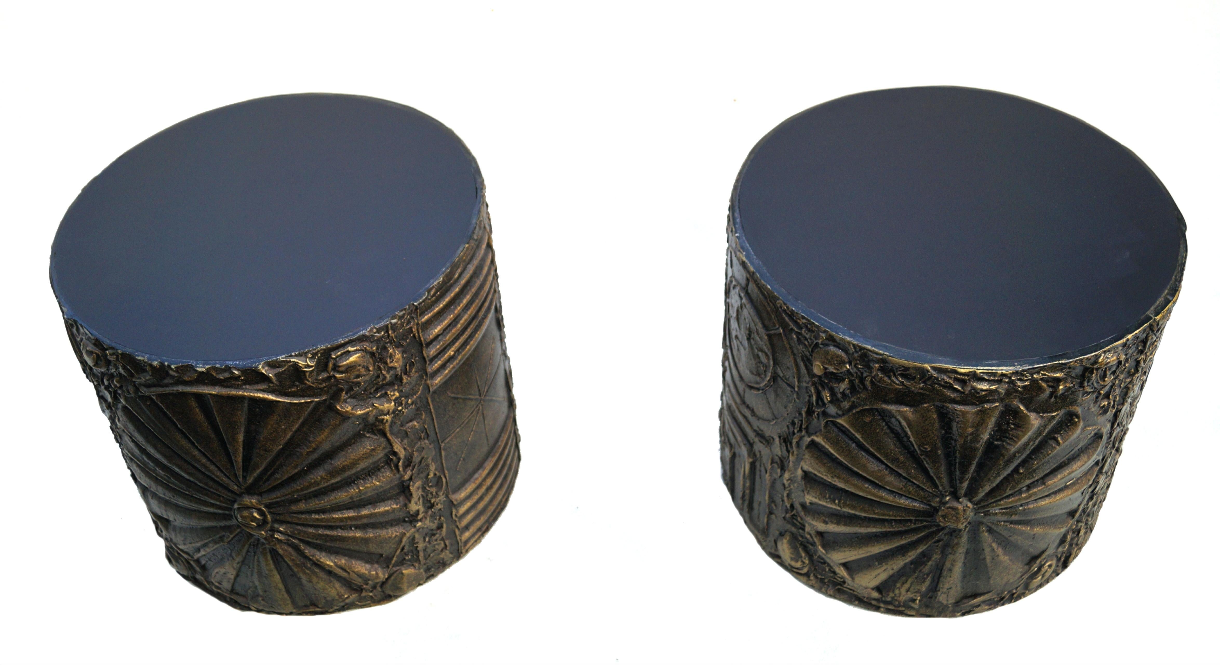 Epoxy Resin Pair Adrian Pearsall Craft Associates Brutalist Cylindrical Drum Side End Tables
