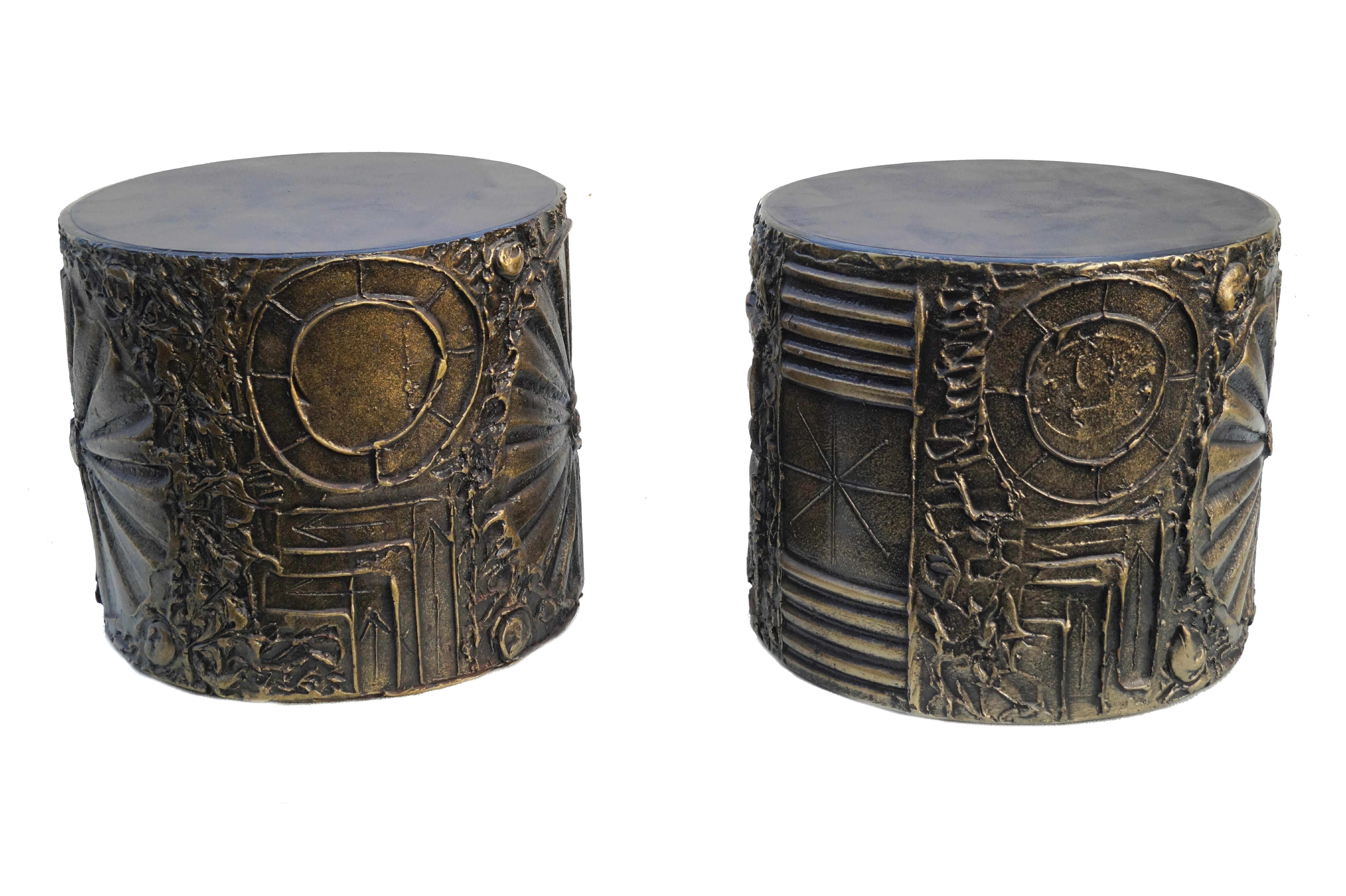 Pair Adrian Pearsall Craft Associates Brutalist Cylindrical Drum Side End Tables 1