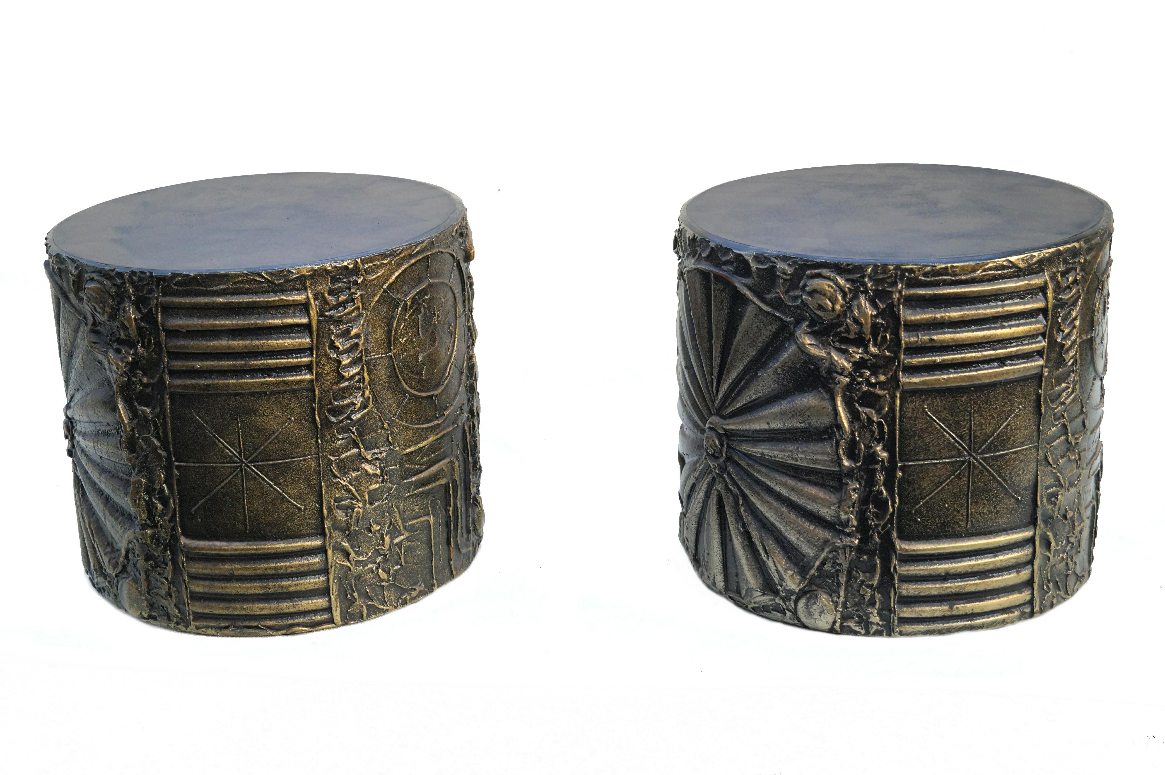 Pair Adrian Pearsall Craft Associates Brutalist Cylindrical Drum Side End Tables 2