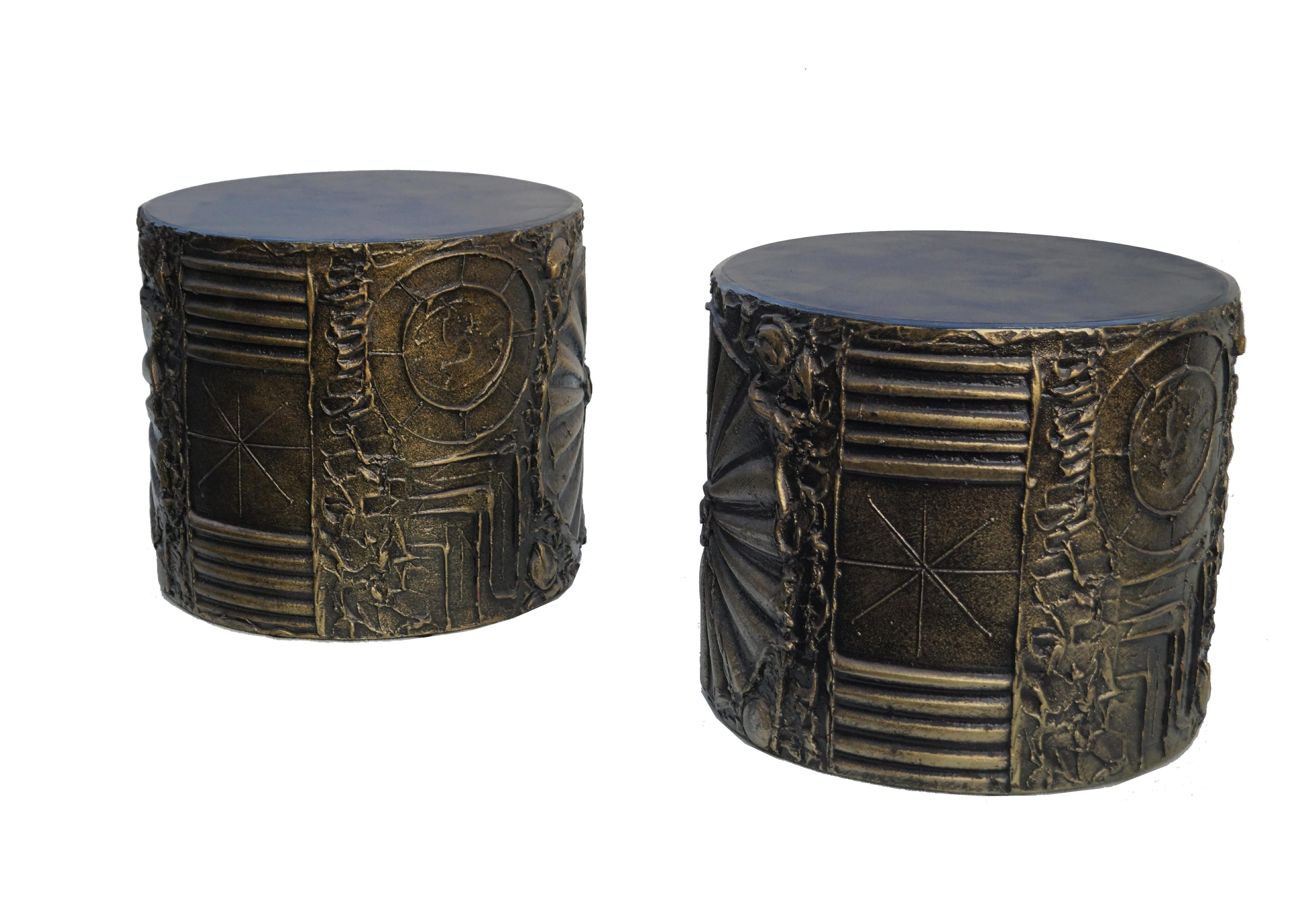 Pair Adrian Pearsall Craft Associates Brutalist Cylindrical Drum Side End Tables 3