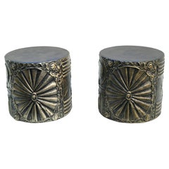 Pair Adrian Pearsall Craft Associates Brutalist Cylindrical Drum Side End Tables