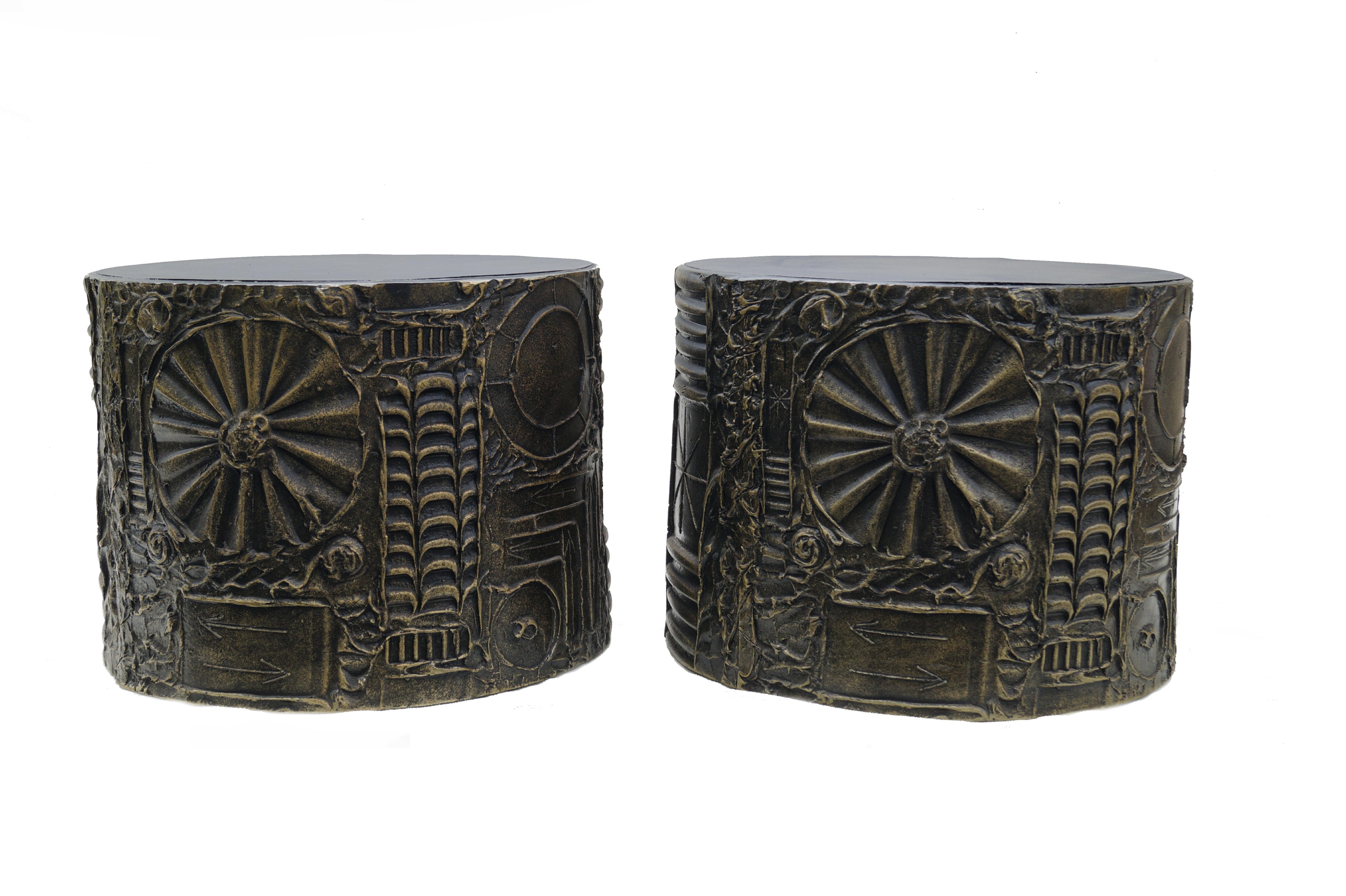 Pareja de mesas auxiliares de tambor cilíndrico Brutalista Adrian Pearsall Craft Associates Estadounidense en venta