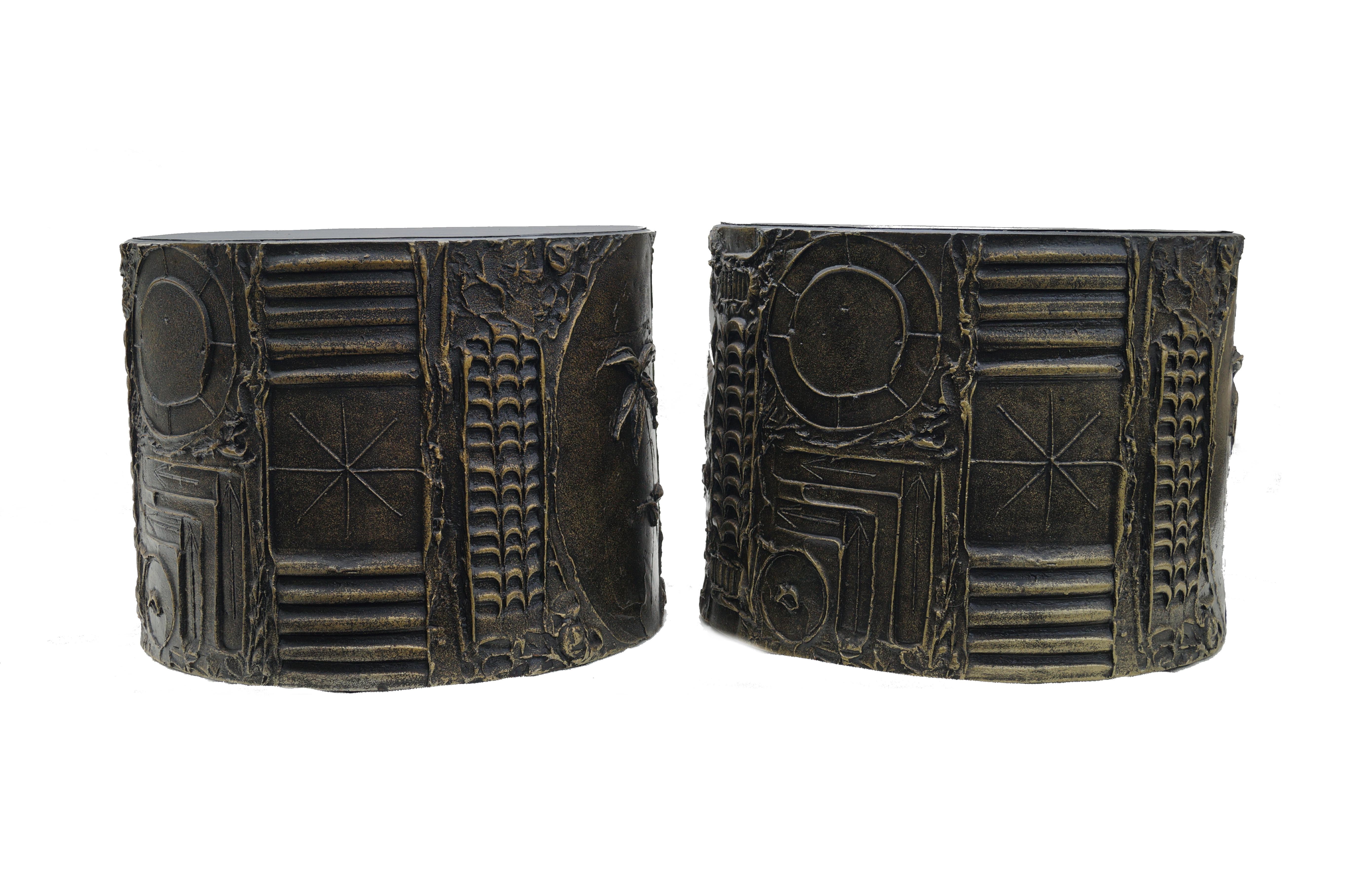 Pareja de mesas auxiliares de tambor cilíndrico Brutalista Adrian Pearsall Craft Associates en Bueno estado para la venta en Wayne, NJ