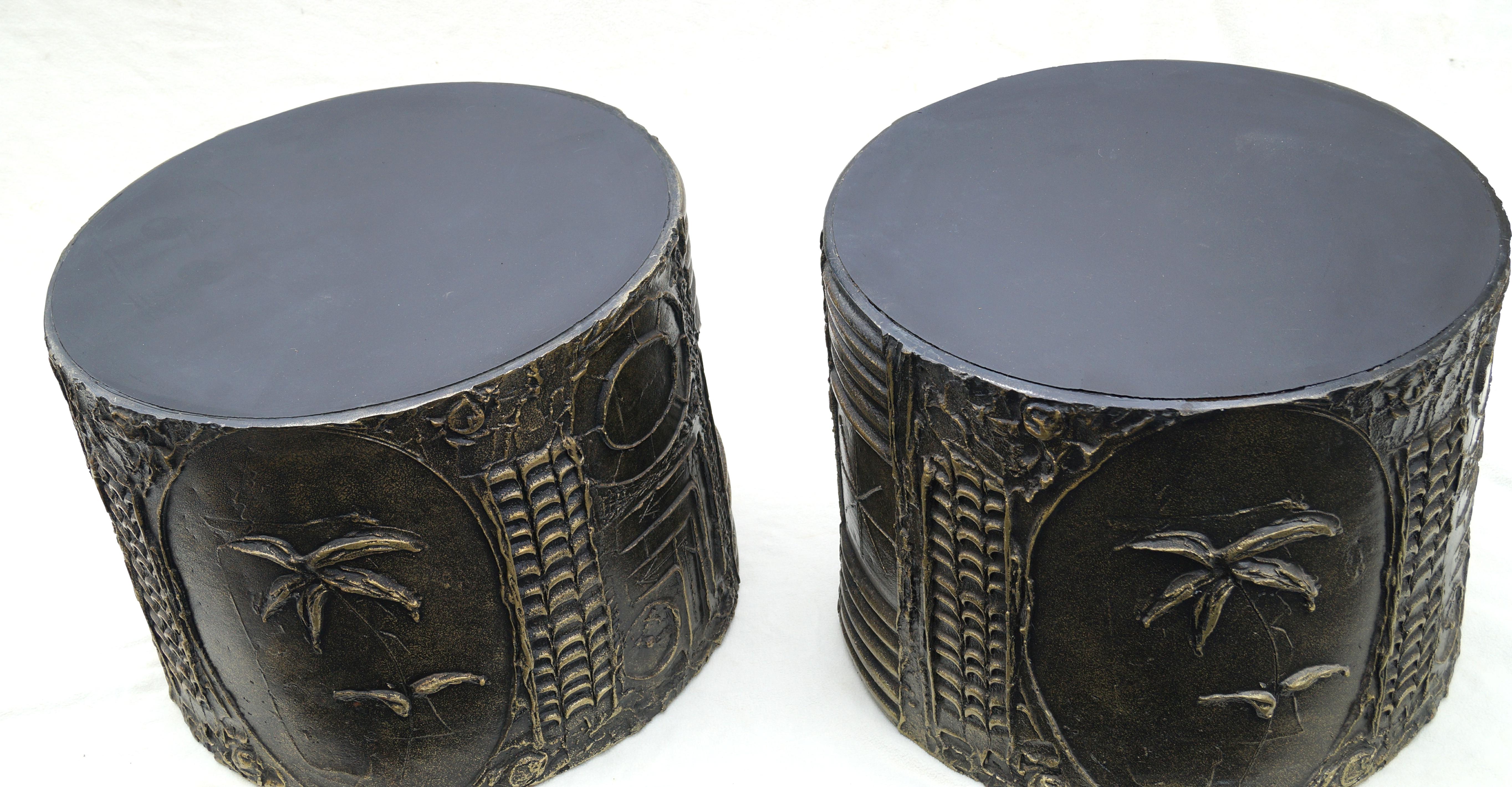 Pareja de mesas auxiliares de tambor cilíndrico Brutalista Adrian Pearsall Craft Associates resina epoxi en venta