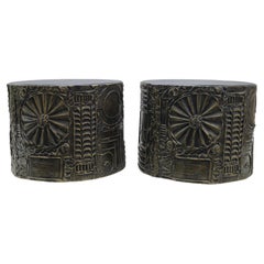Pair Adrian Pearsall Craft Associates Brutalist Cylindrical Drum Side End Tables