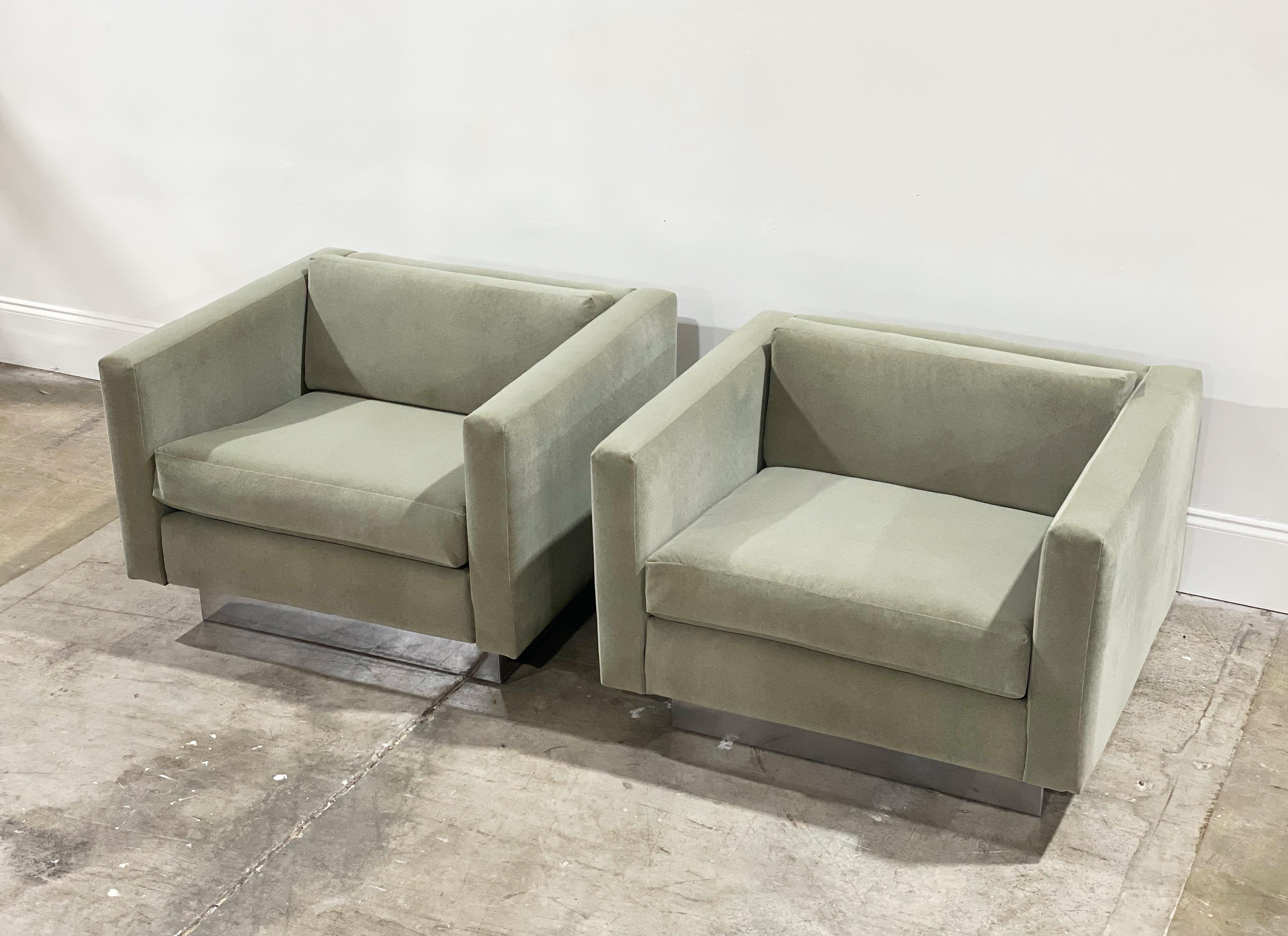 Pair Adrian Pearsall for Craft Associates Midcentury Cube Lounge Chairs 2