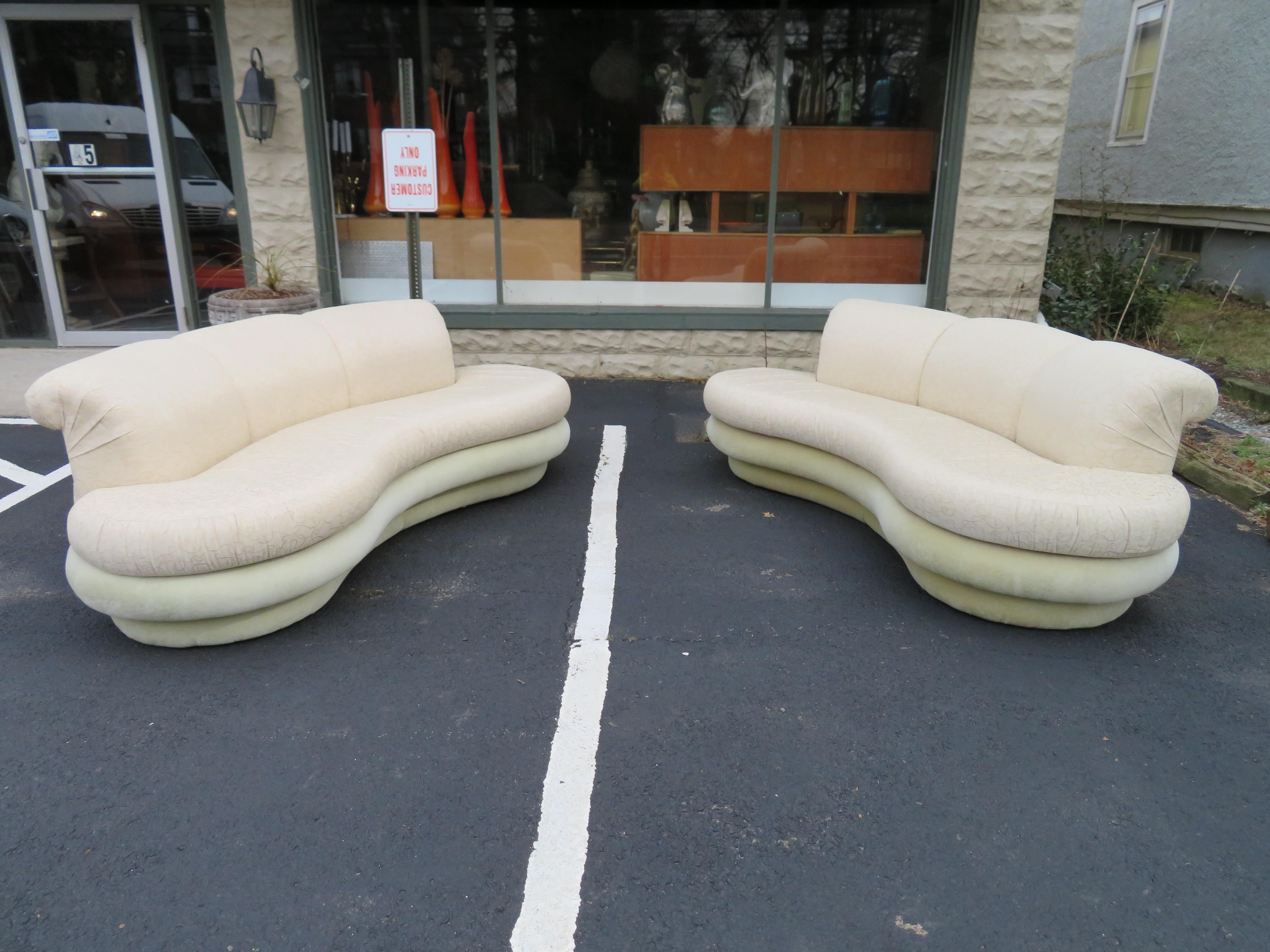 Pair Adrian Pearsall Kidney Shaped Curved Sofa Mid-Century Modern For Sale 2