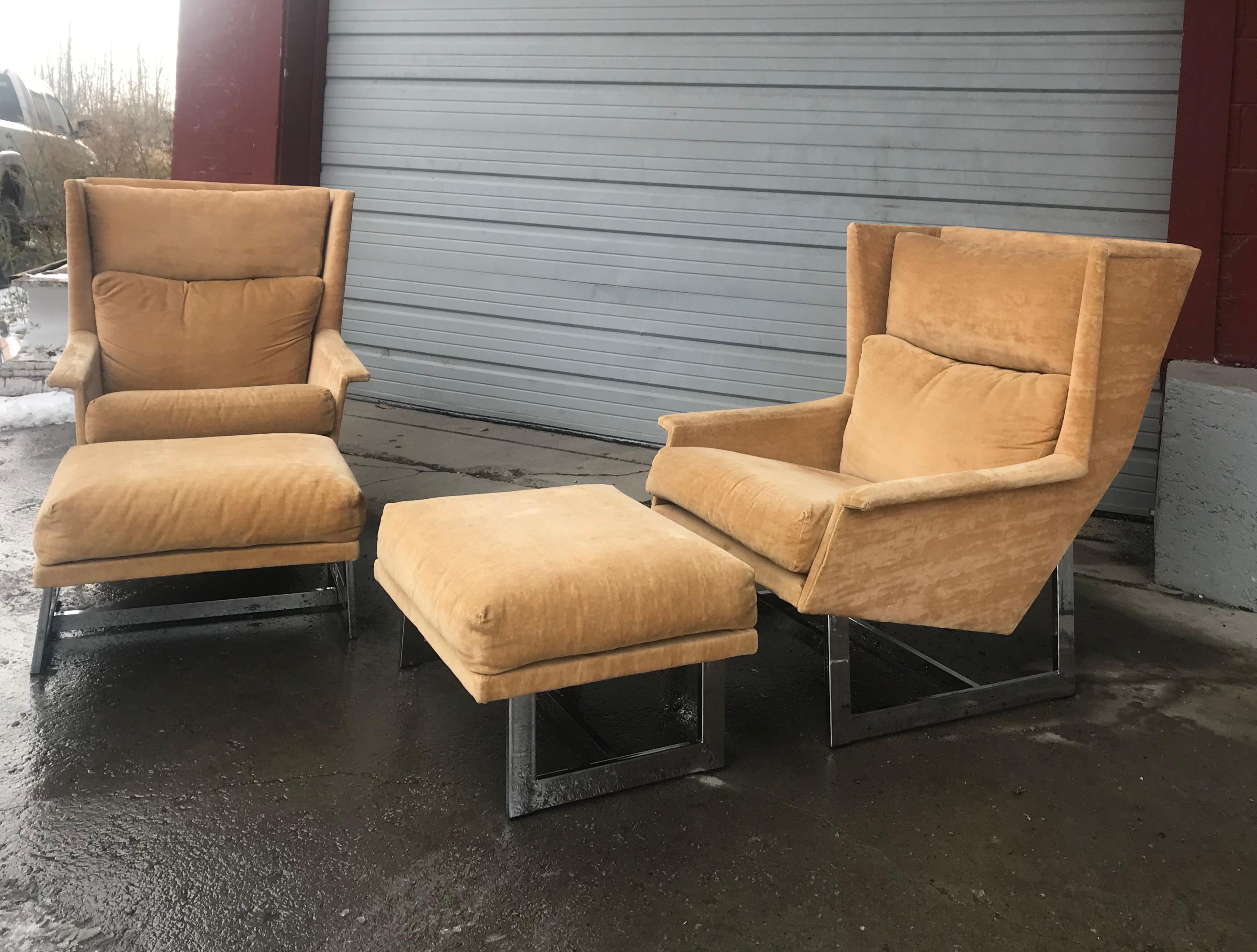 20th Century Pair of Adrian Pearsall Lounge Chairs / Ottomans, over Scale Dramatic Forms