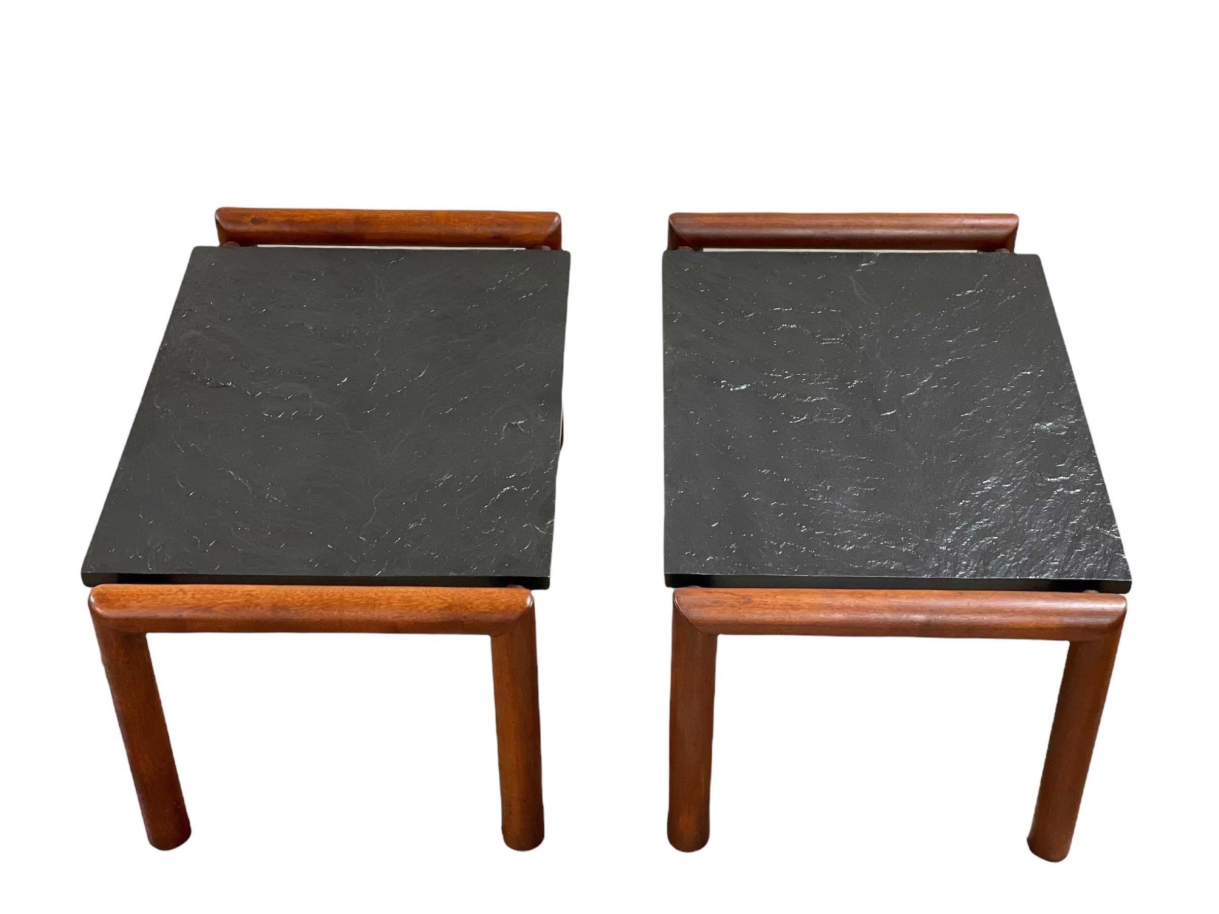 Pair Adrian Pearsall Midcentury Organic Modern Side Tables in Walnut and Slate For Sale 6