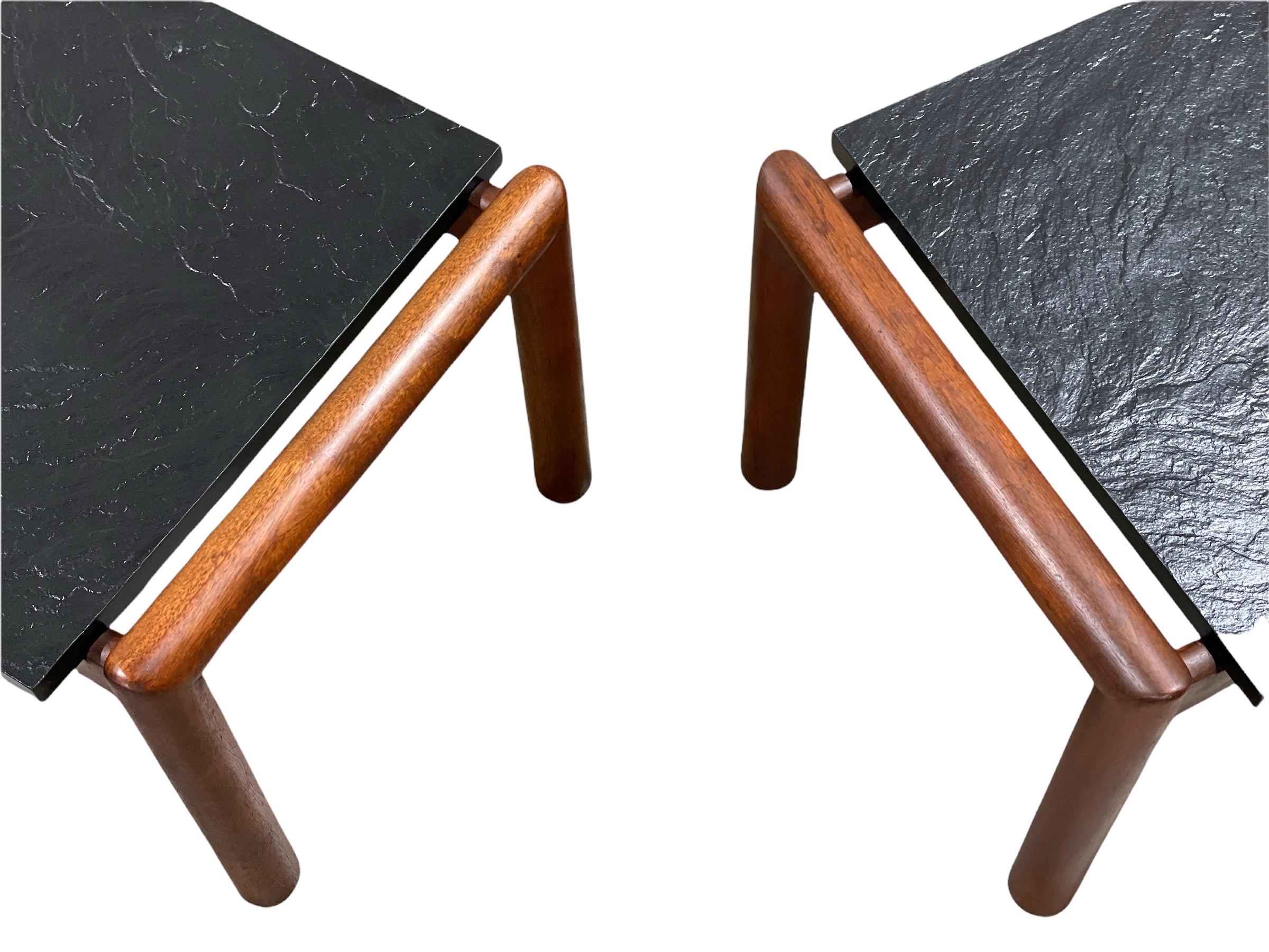 Mid-Century Modern Pair Adrian Pearsall Midcentury Organic Modern Side Tables in Walnut and Slate For Sale