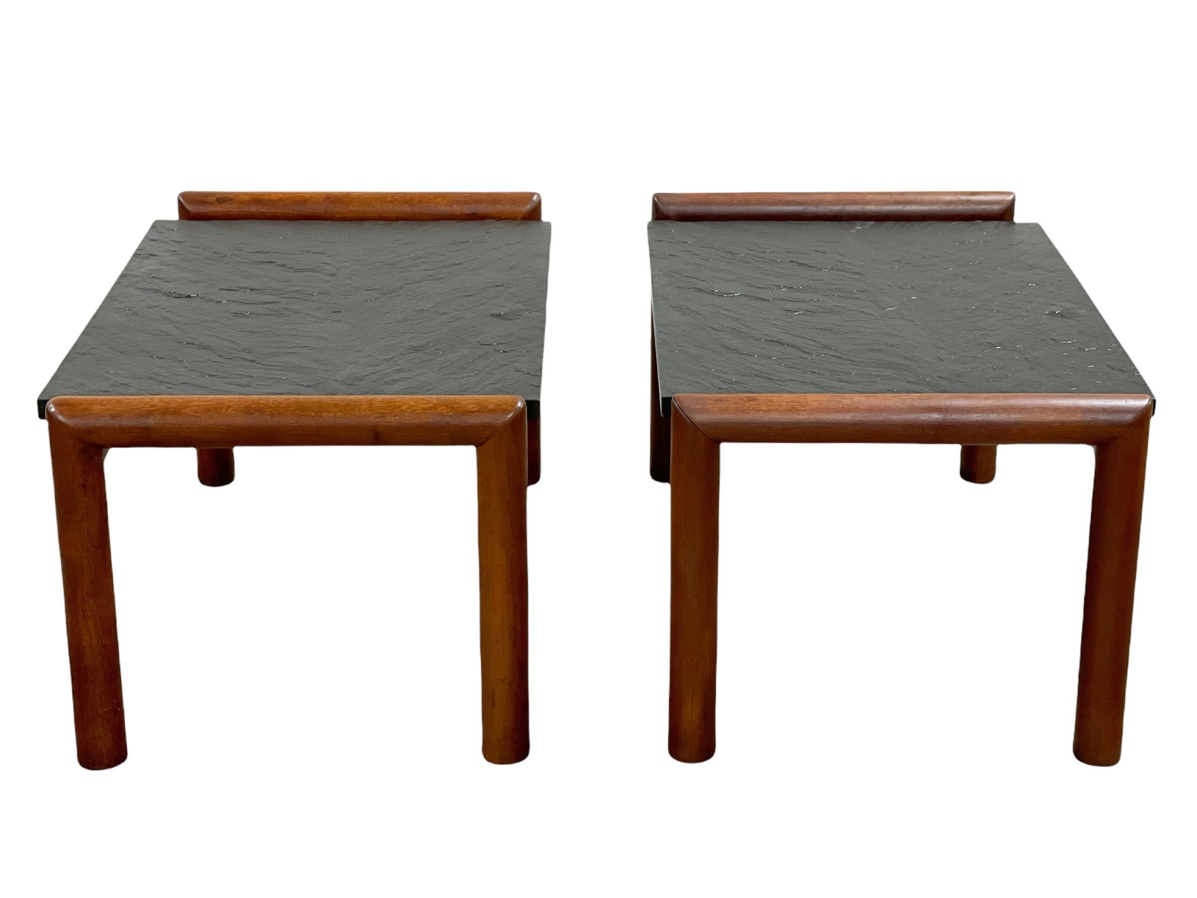 American Pair Adrian Pearsall Midcentury Organic Modern Side Tables in Walnut and Slate For Sale
