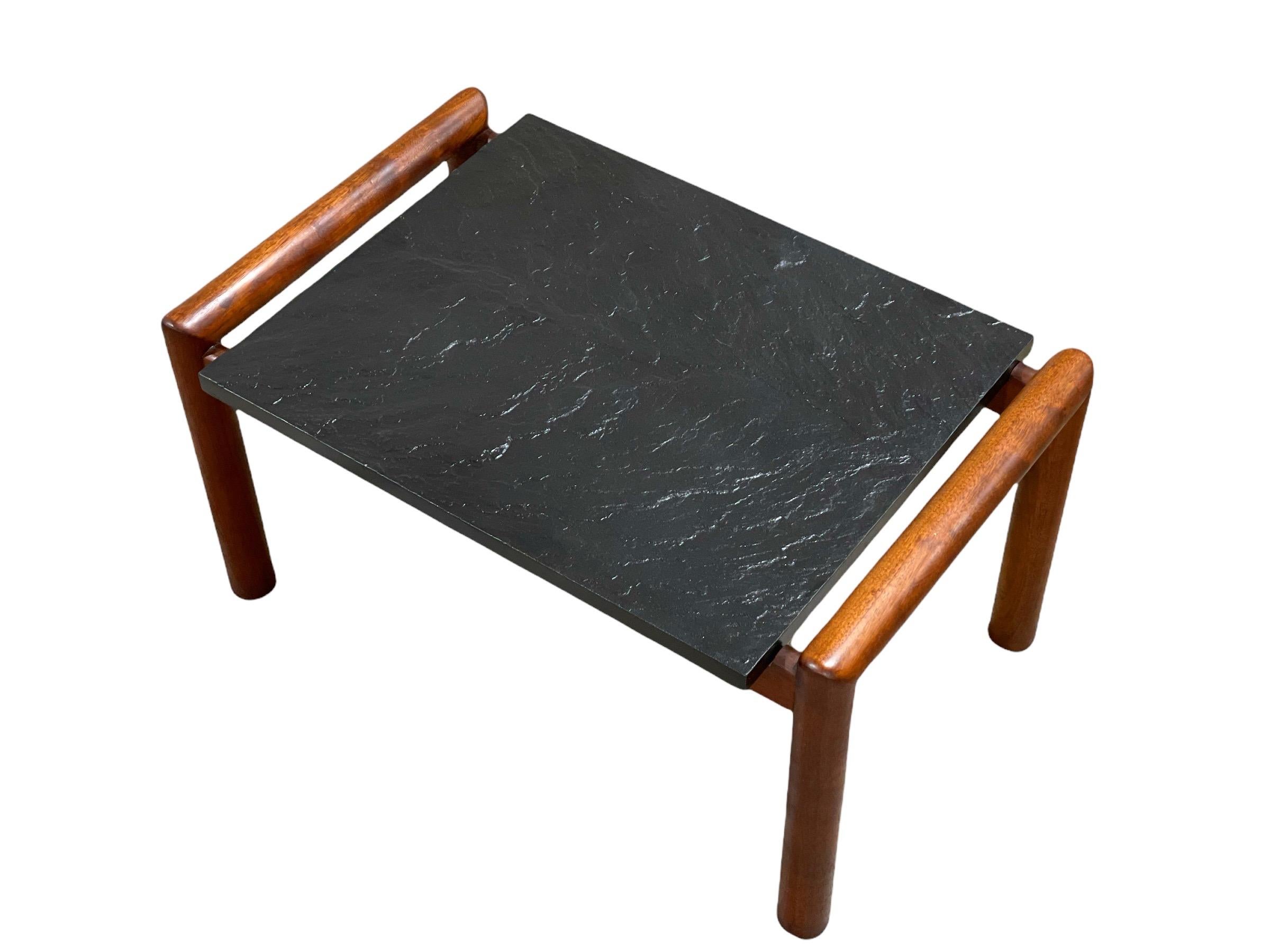 Pair Adrian Pearsall Midcentury Organic Modern Side Tables in Walnut and Slate For Sale 1
