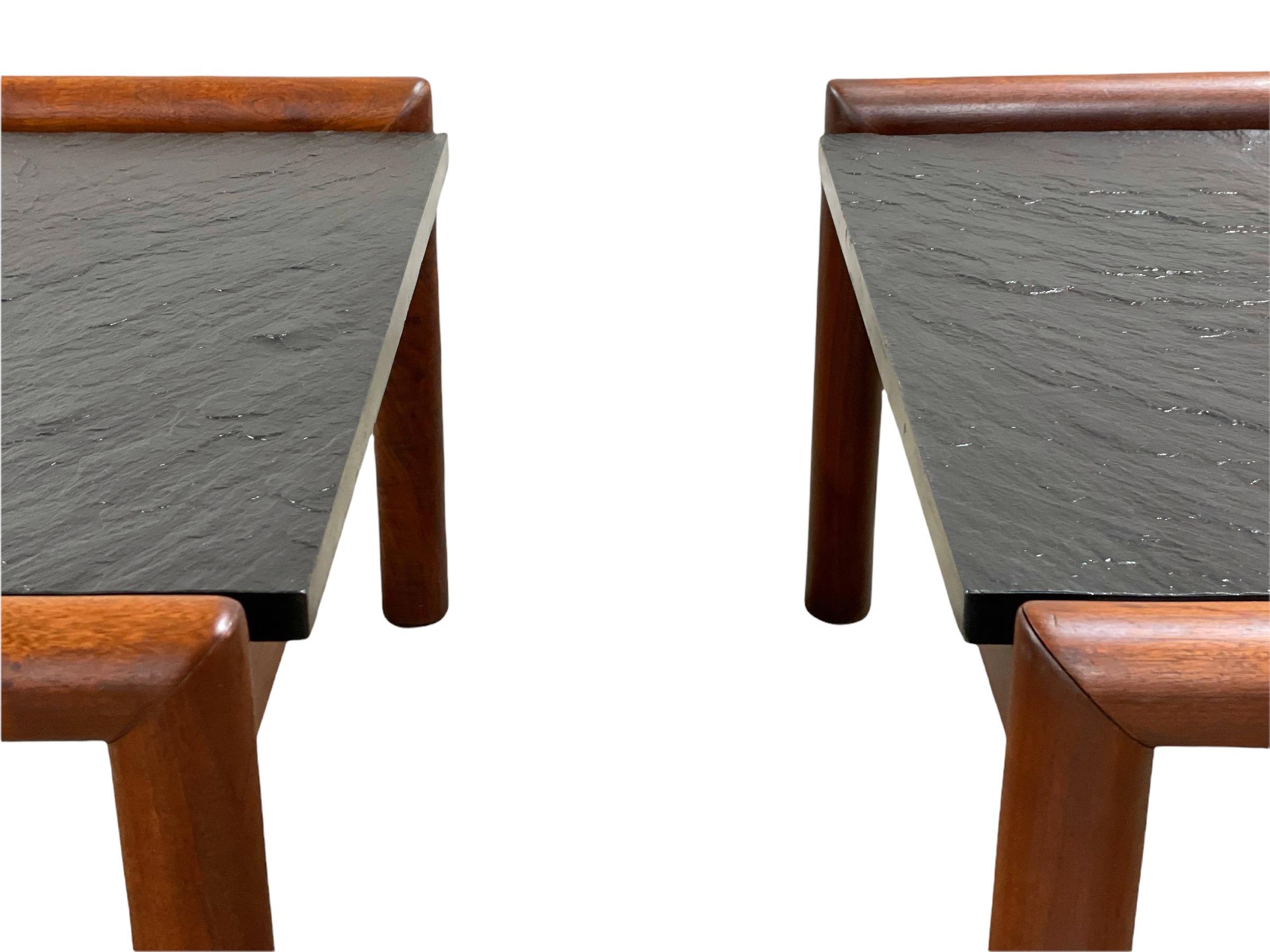 Pair Adrian Pearsall Midcentury Organic Modern Side Tables in Walnut and Slate For Sale 3