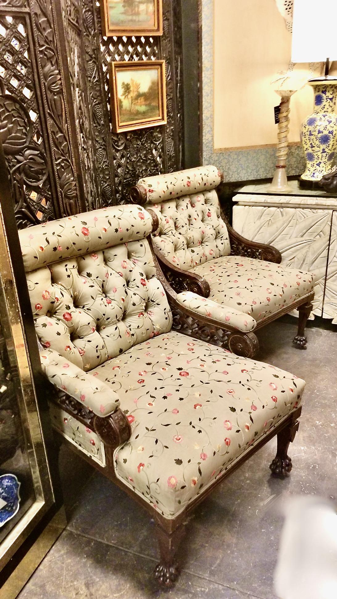 Pair Aesthetic Movement Club Chairs, Style of Herter Brothers. For Sale 3