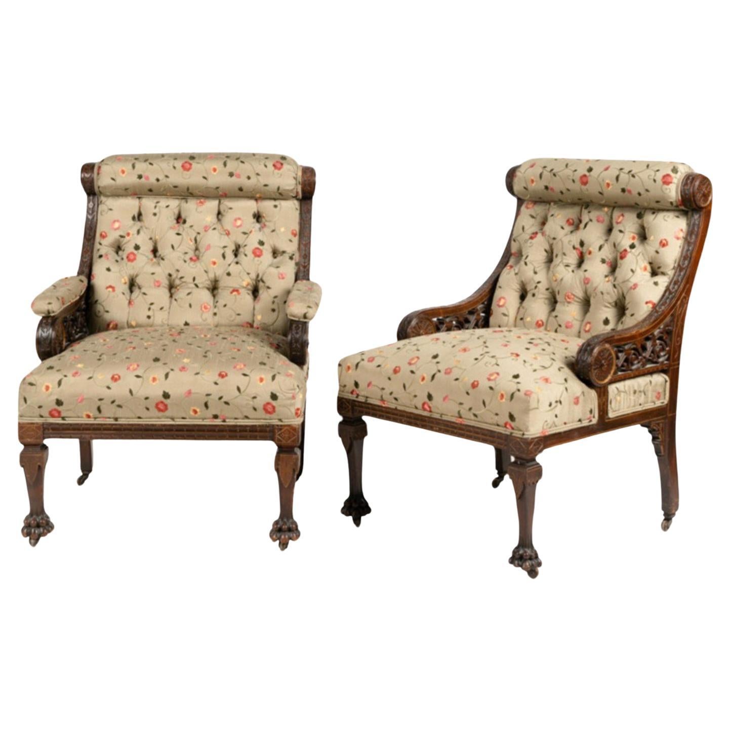 Pair Aesthetic Movement Club Chairs, Style of Herter Brothers. For Sale