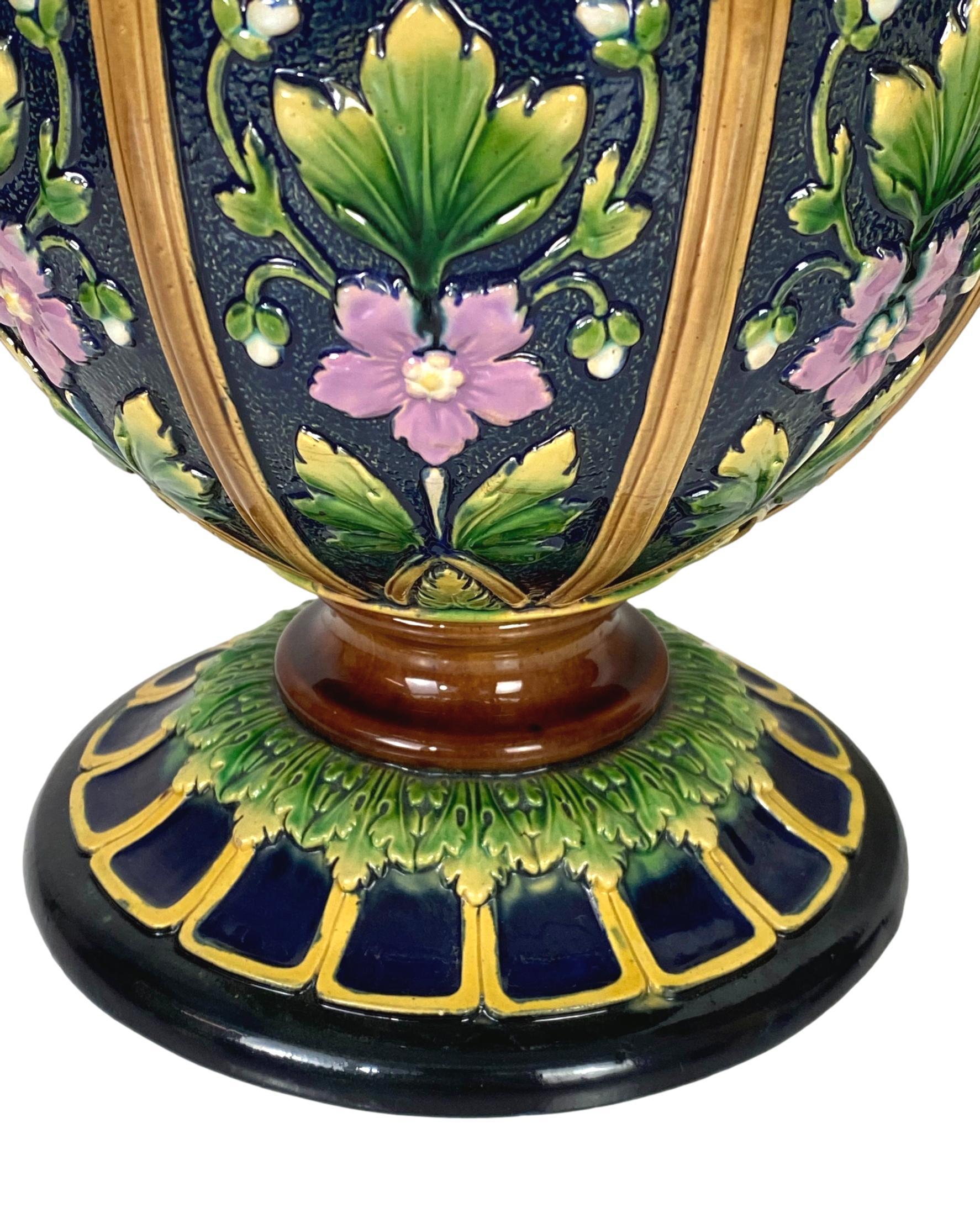 Pair of Aesthetic Movement Majolica Vases Signed Wilhelm Schiller, Bohemia 1