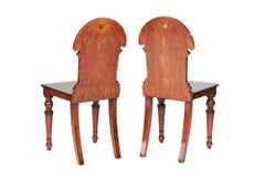 Pair Aesthetic period Oak Tiled back Hall chairs