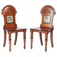 Pair Aesthetic period Oak Tiled back Hall chairs