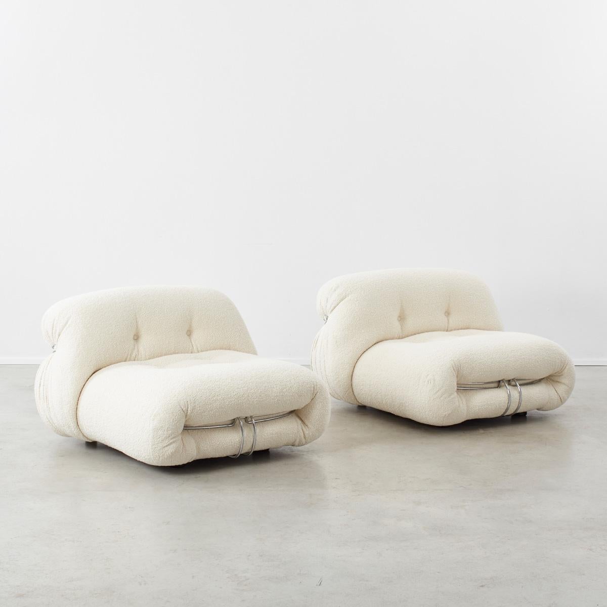 Winner of the Compasso d’Oro award in 1970, the Soriana led Italian couple Afra and Tobia Scarpa to instant success. Together in 1968 they designed a pair of cloud-like chairs for low-slung lounging. An original concept, the fully stuffed seats