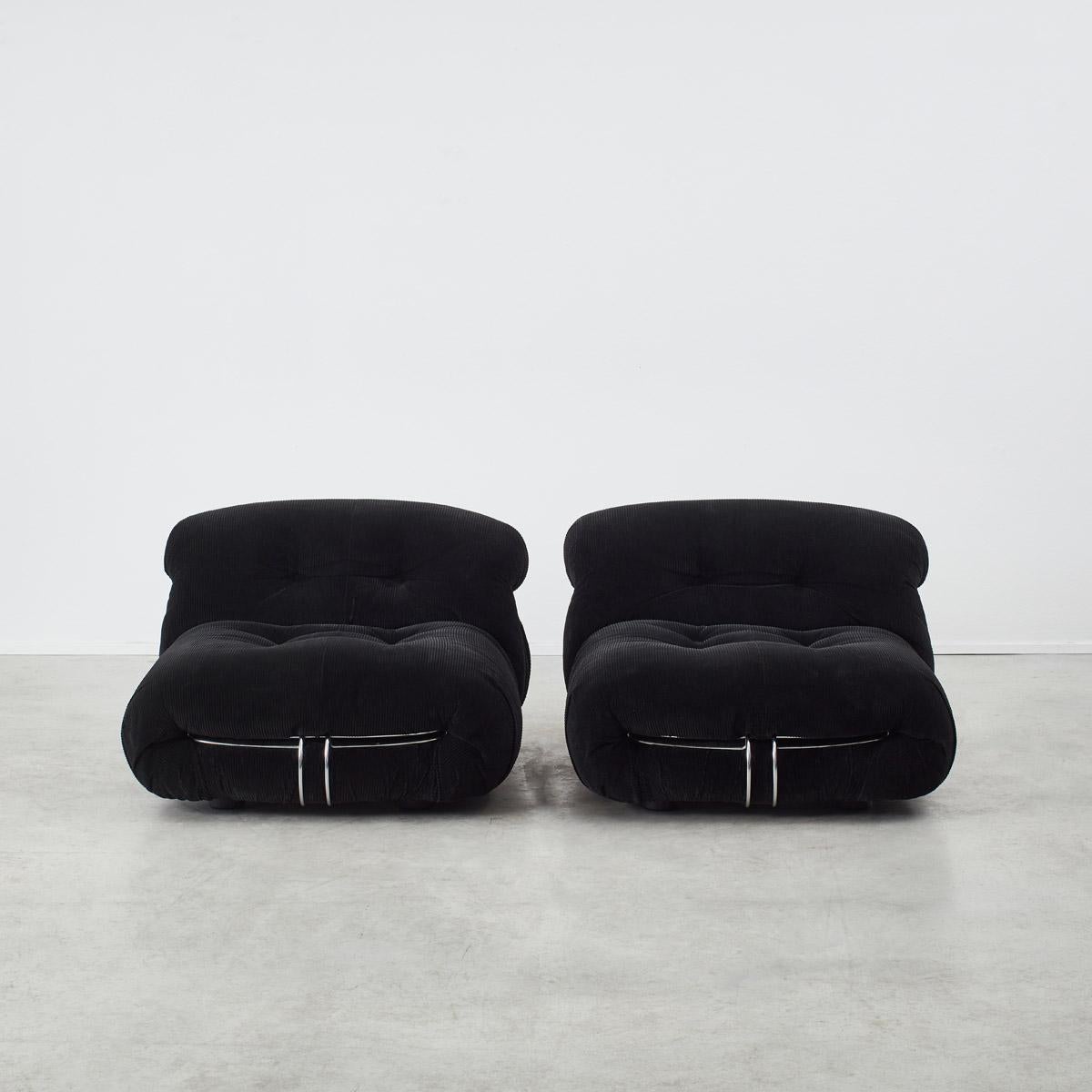 Modern Pair Afra and Tobia Scarpa Soriana Lounge Chairs for Cassina, Italy 1970s For Sale