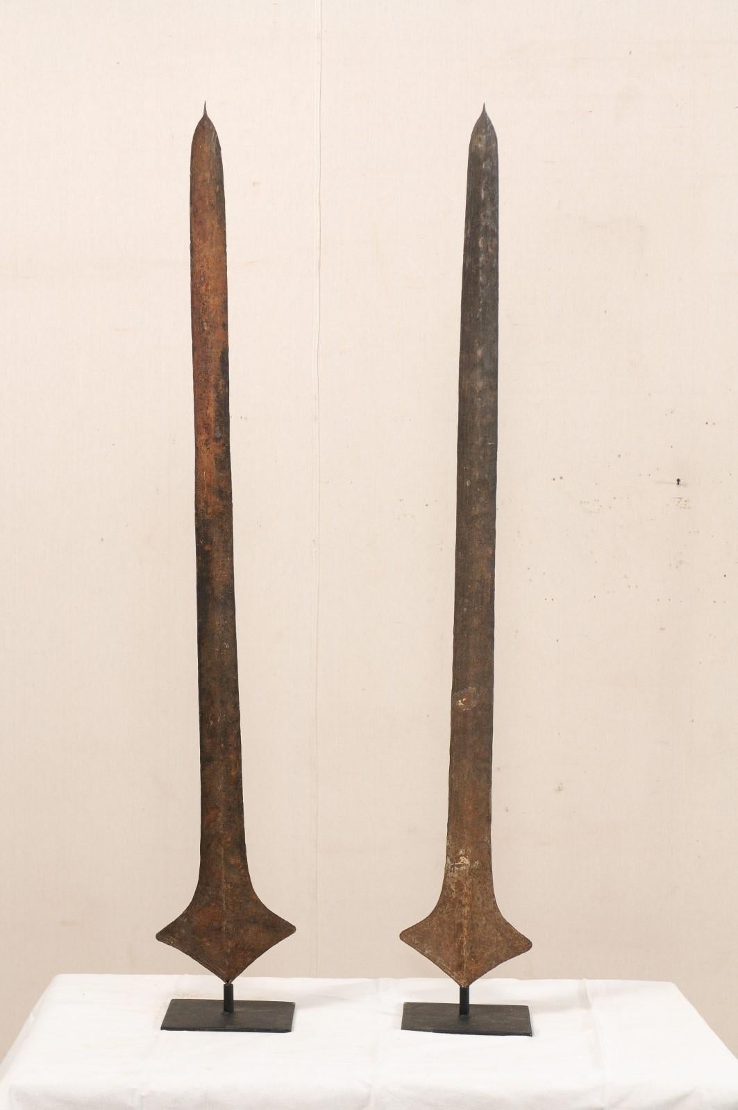 Congolese Pair of African Iron Sword Currencies on Custom Stands For Sale