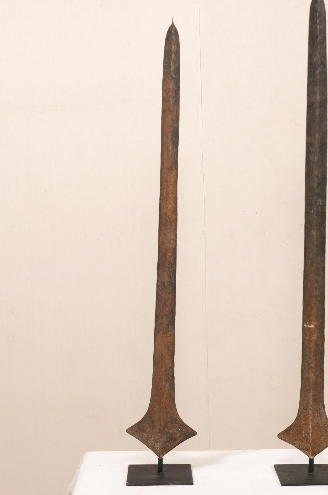 Pair of African Iron Sword Currencies on Custom Stands In Good Condition For Sale In Atlanta, GA