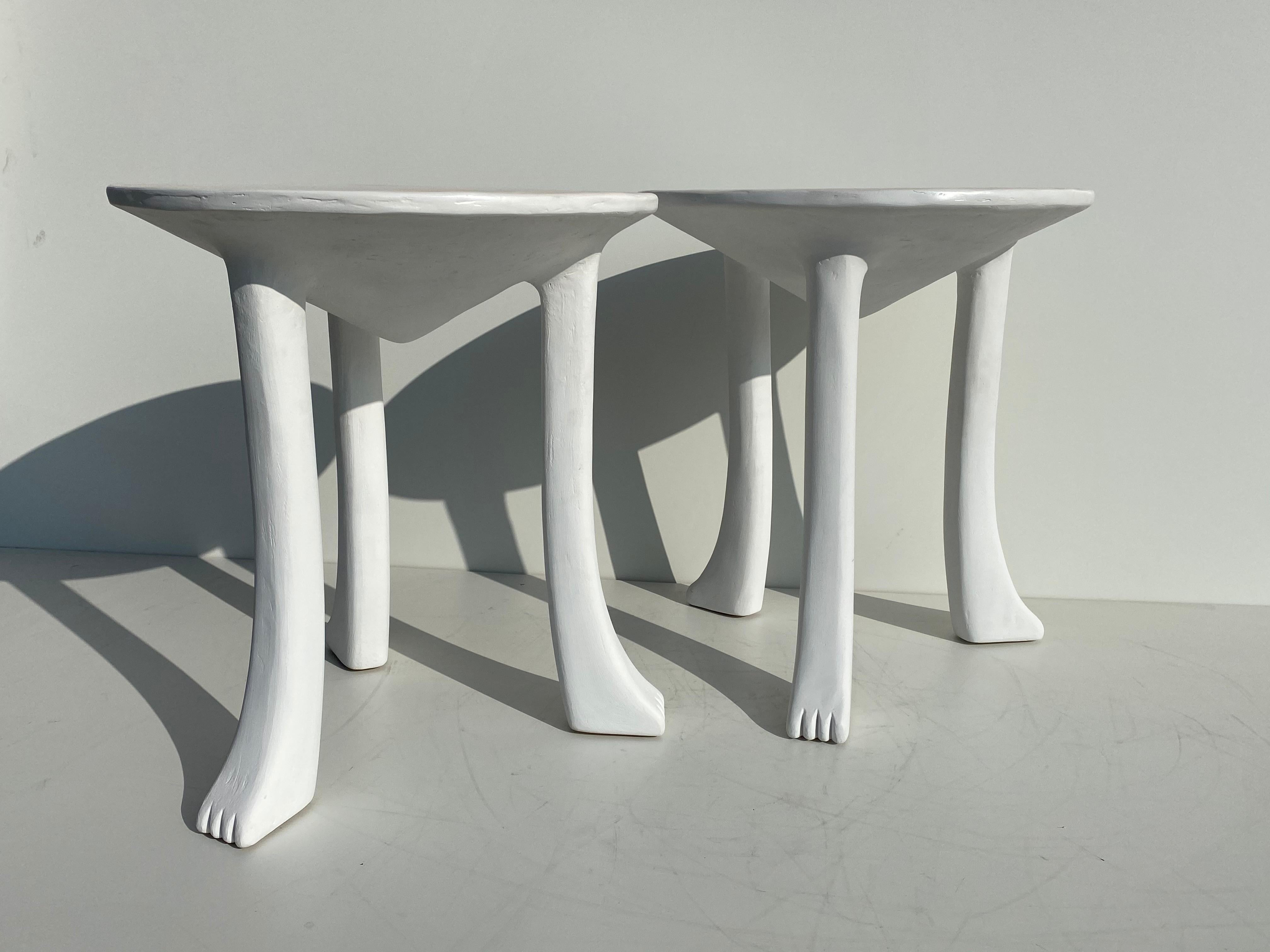 white plaster side table