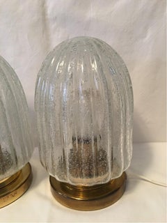 Pair of Air Bubble Glass and Brass Cactus Shape Table Lamps by Doria Germany