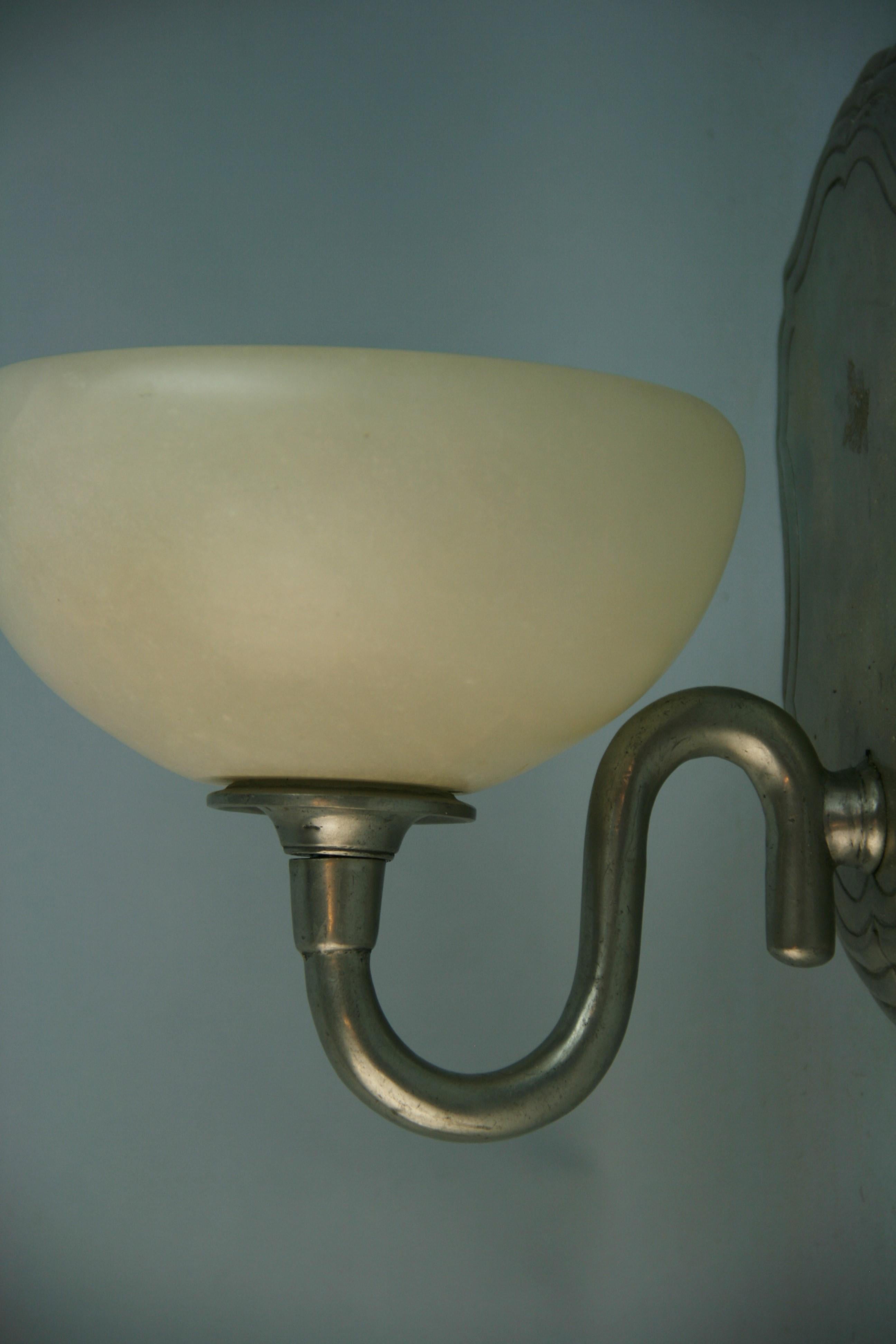 Pair Alabaster and Pewter Wall Sconces For Sale 1