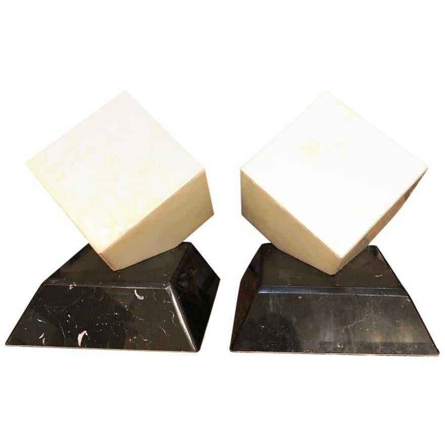 Pair of Alabaster Cube Lamps
