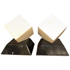 Vintage Pair of Alabaster Cube Lamps