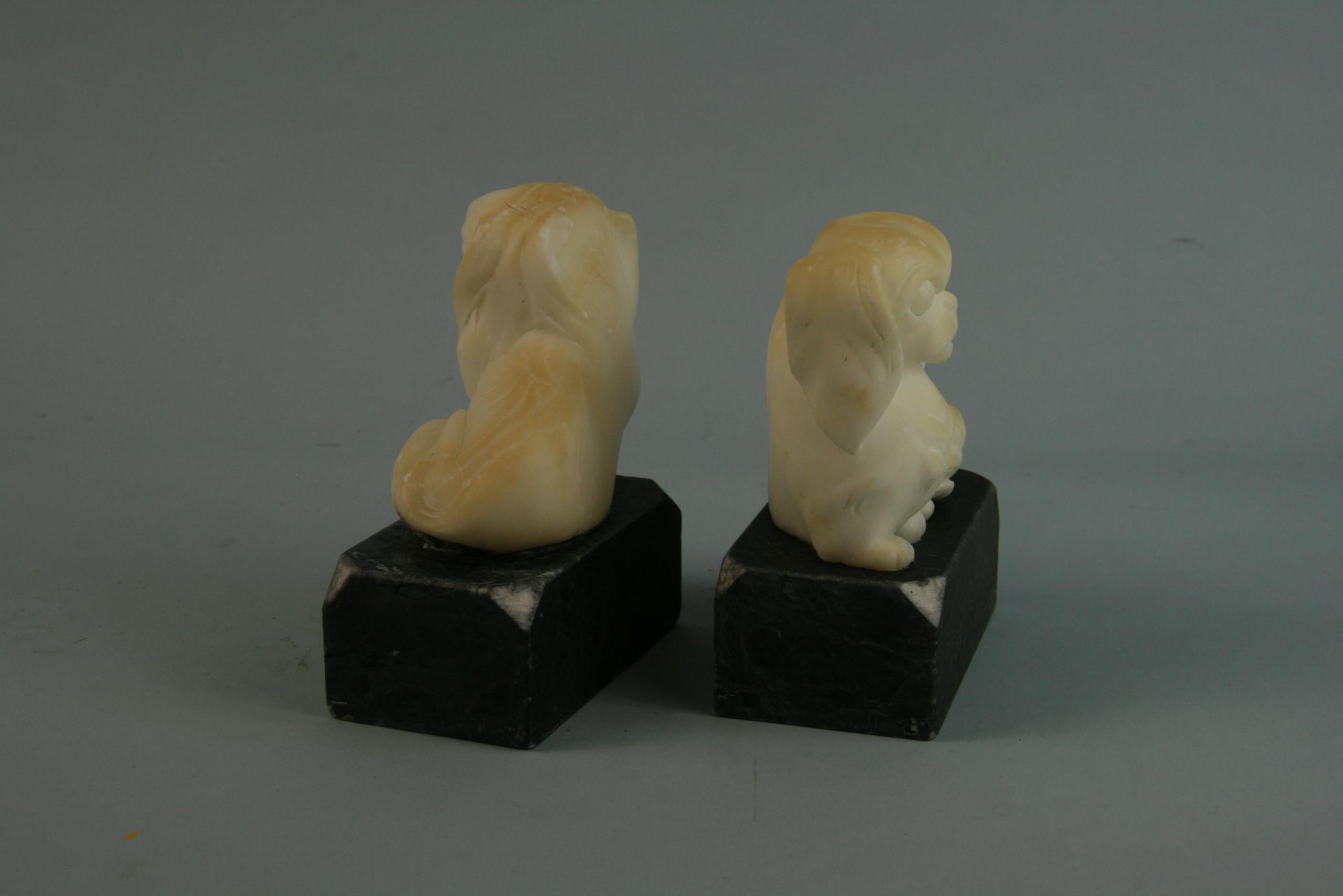 European Pair Art Deco  Alabaster Pekingese Dog Bookends/Sculptures