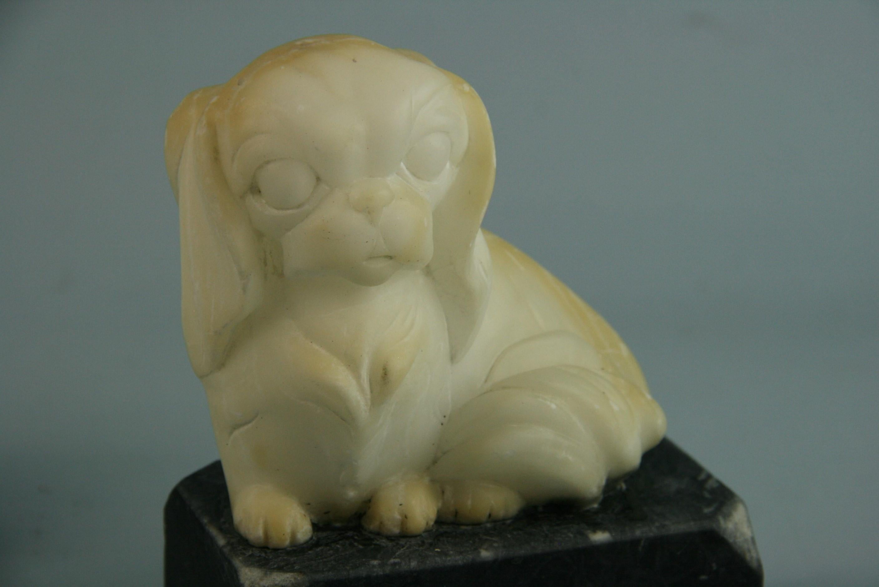 Mid-20th Century Pair Art Deco  Alabaster Pekingese Dog Bookends/Sculptures