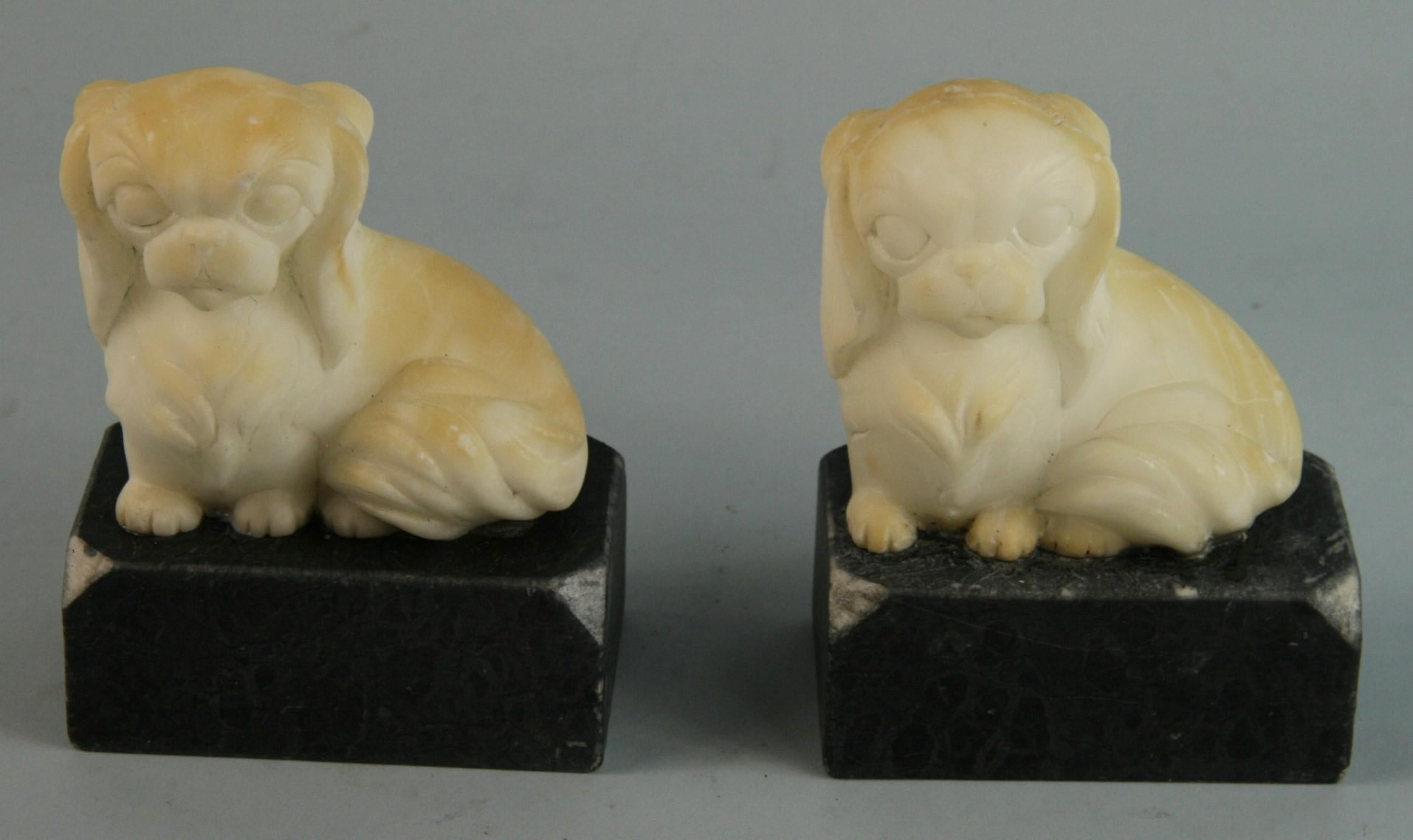 Pair Art Deco  Alabaster Pekingese Dog Bookends/Sculptures 2