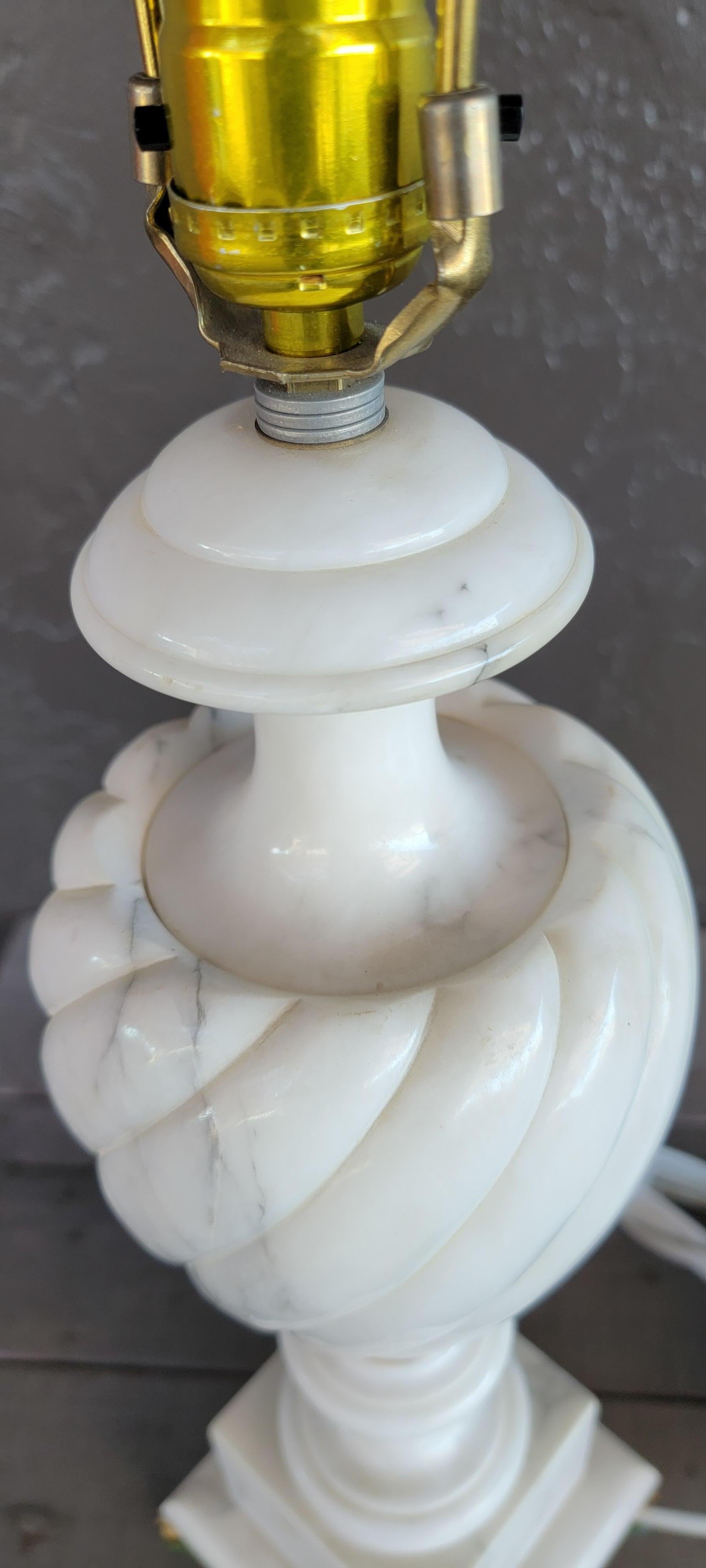 Hollywood Regency Pair Alabaster Lamps with Brass Mounts For Sale