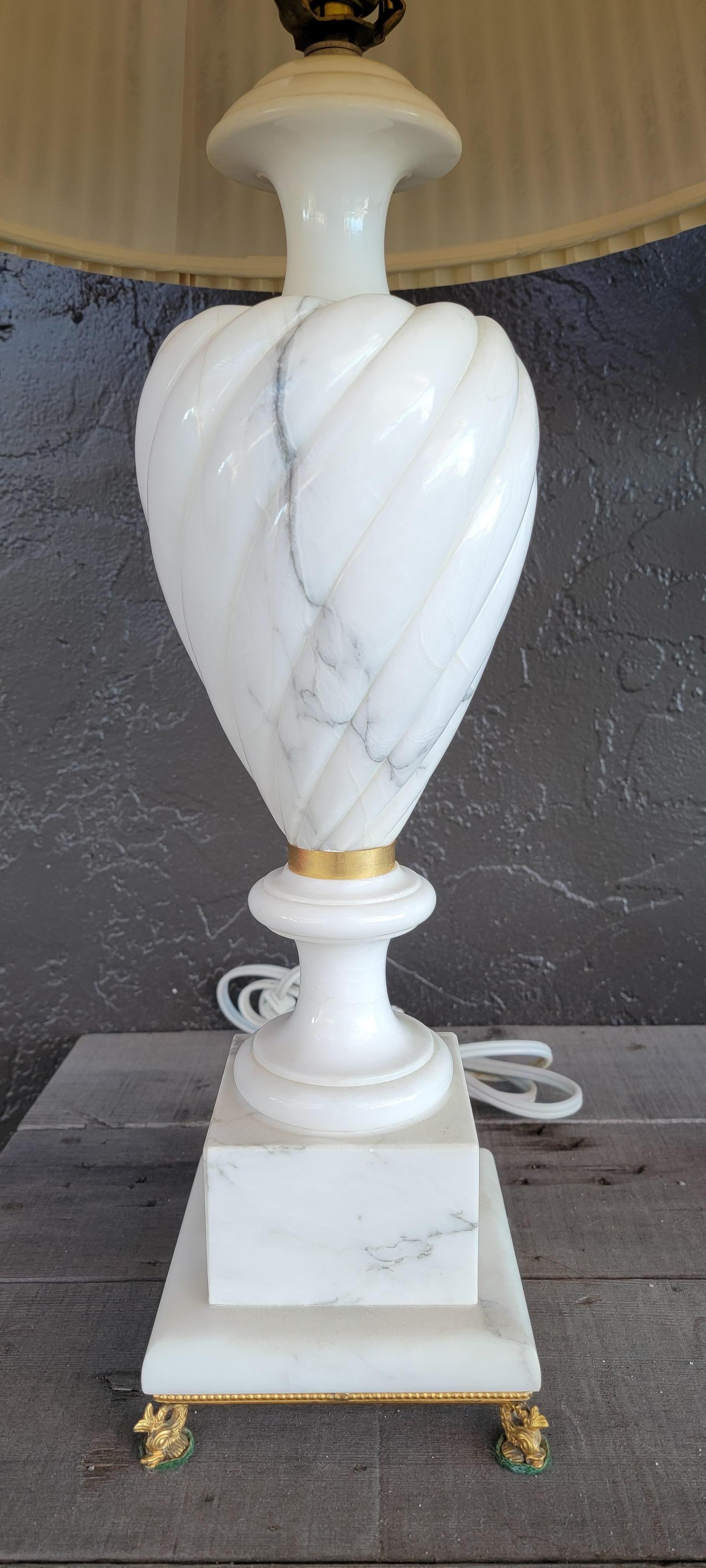 20th Century Pair Alabaster Lamps with Brass Mounts