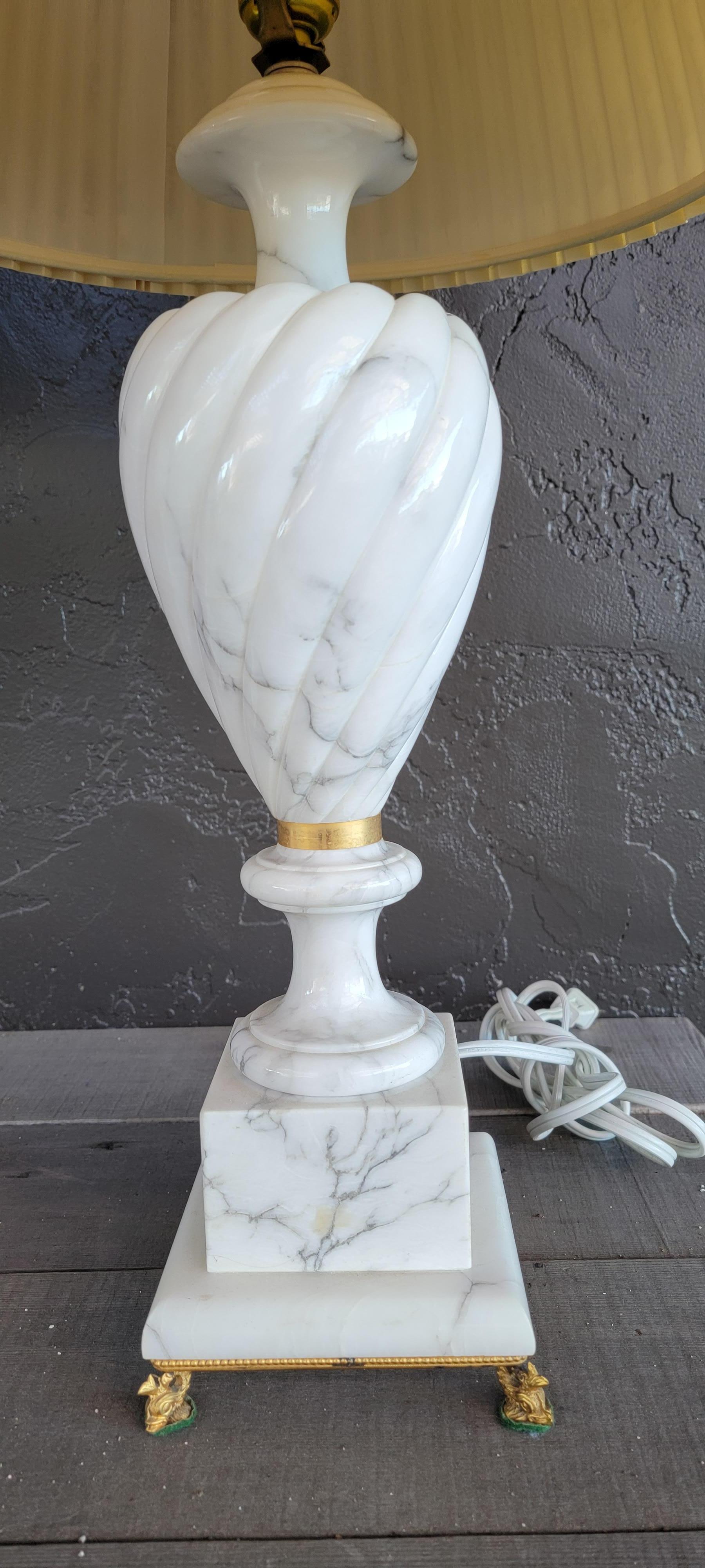 Pair Alabaster Lamps with Brass Mounts For Sale 1