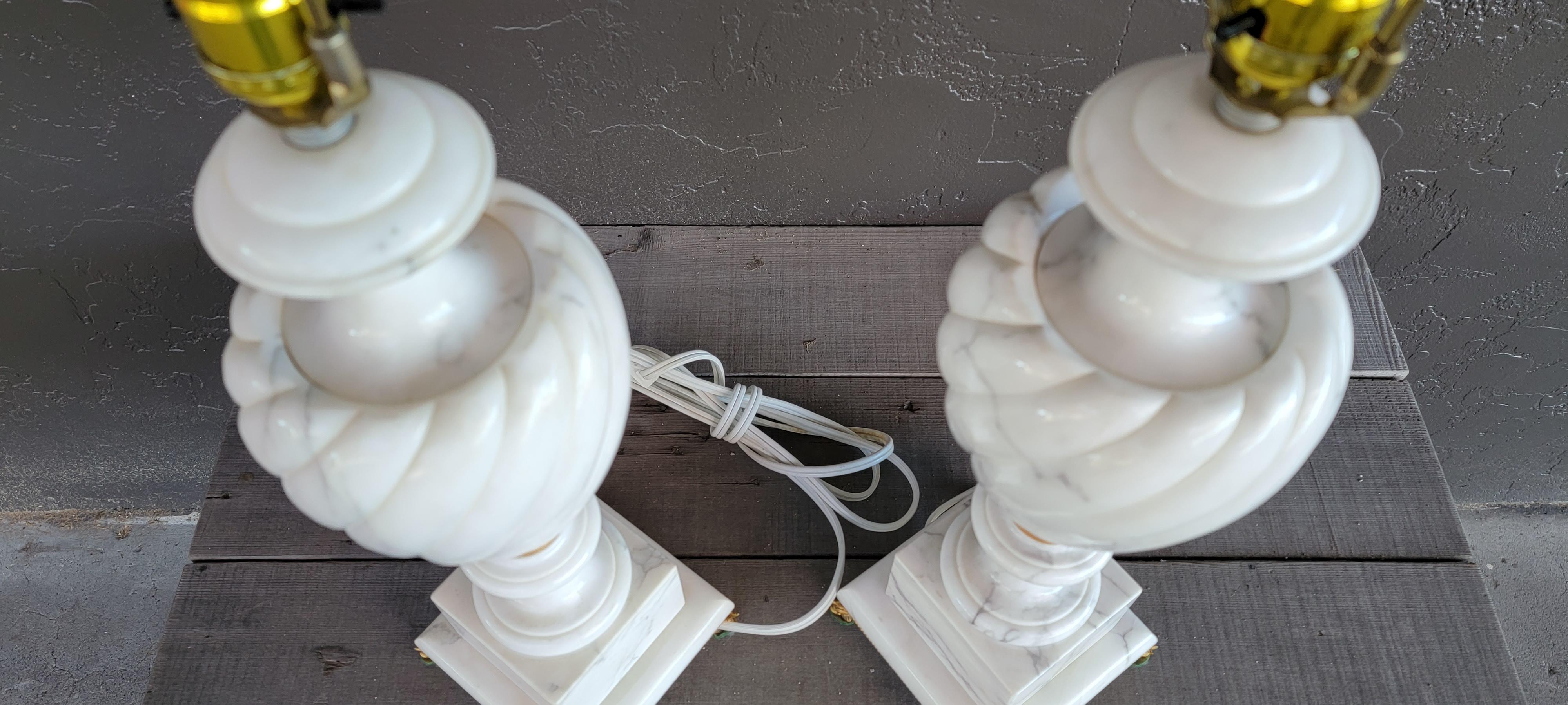 Pair Alabaster Lamps with Brass Mounts For Sale 2