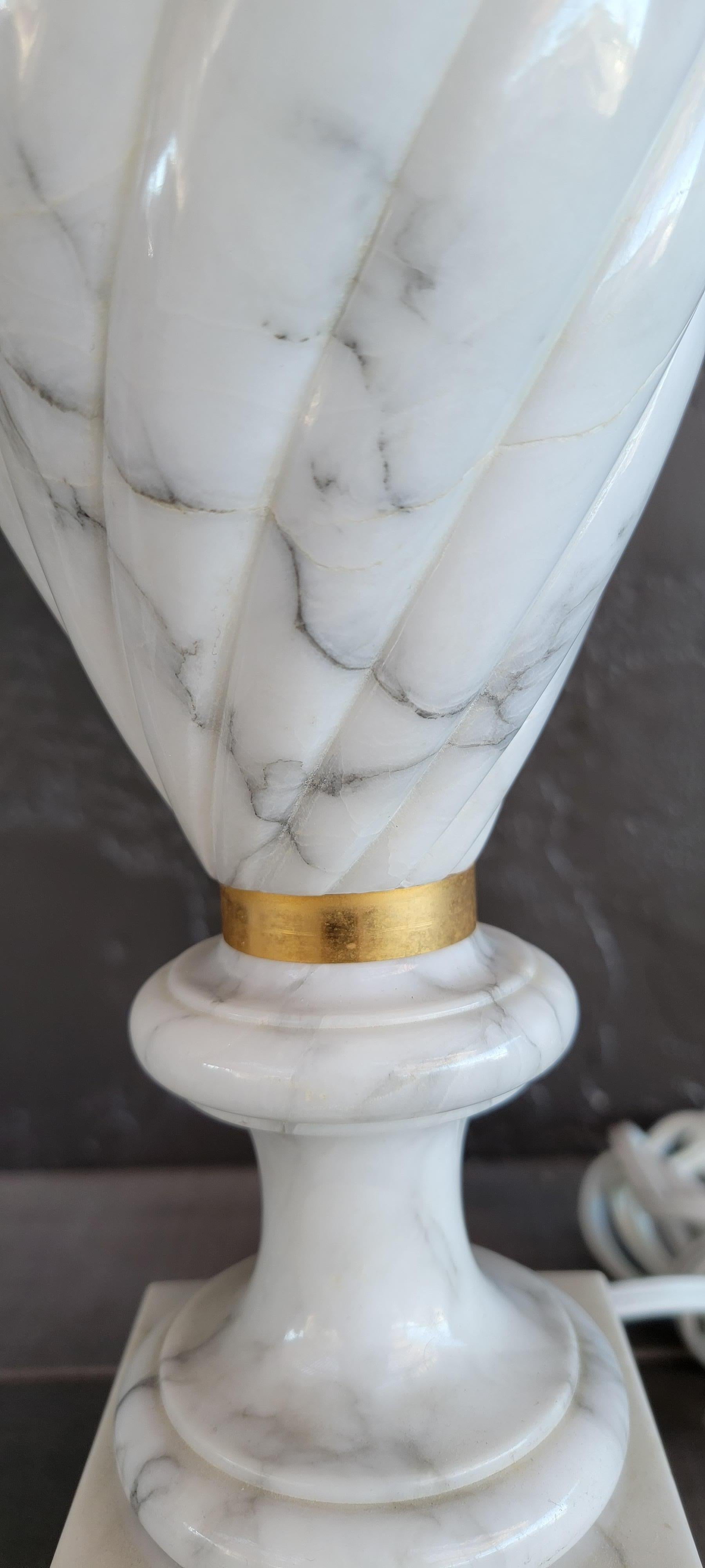 Pair Alabaster Lamps with Brass Mounts For Sale 3
