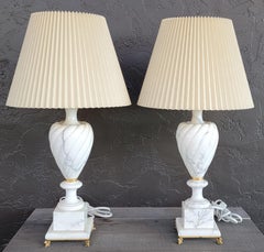 Pair Alabaster Lamps with Brass Mounts
