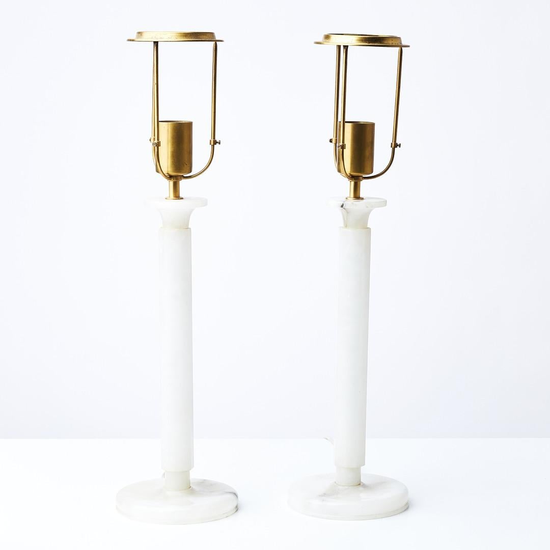 Mid-Century Modern Paire de lampes de table en albâtre de style Jean Michel Frank  France 1960 en vente