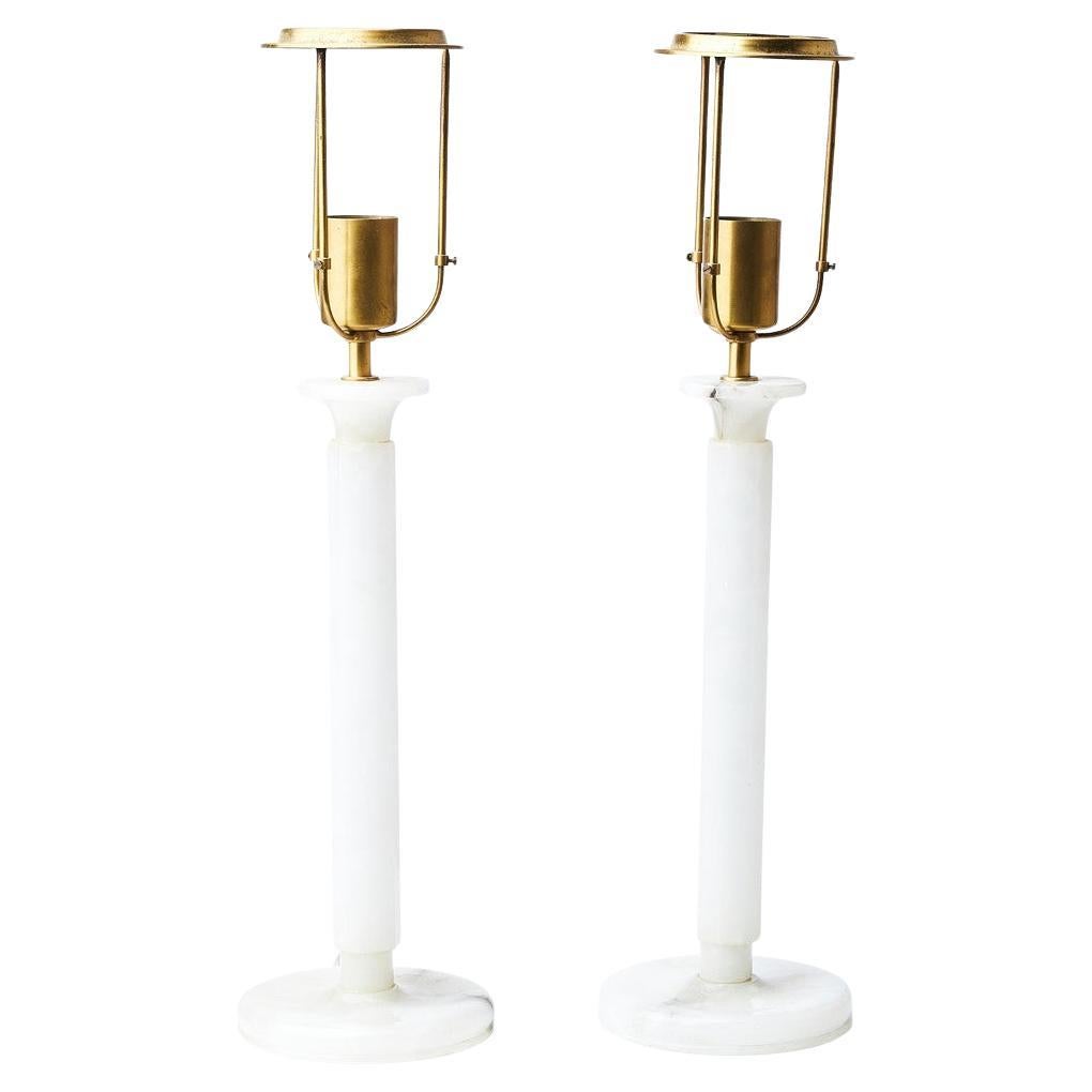 Jean Michel Frank Style Pair Alabaster Table Lamps  France 1960