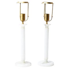Jean Michel Frank Style Pair Alabaster Table Lamps  France 1960