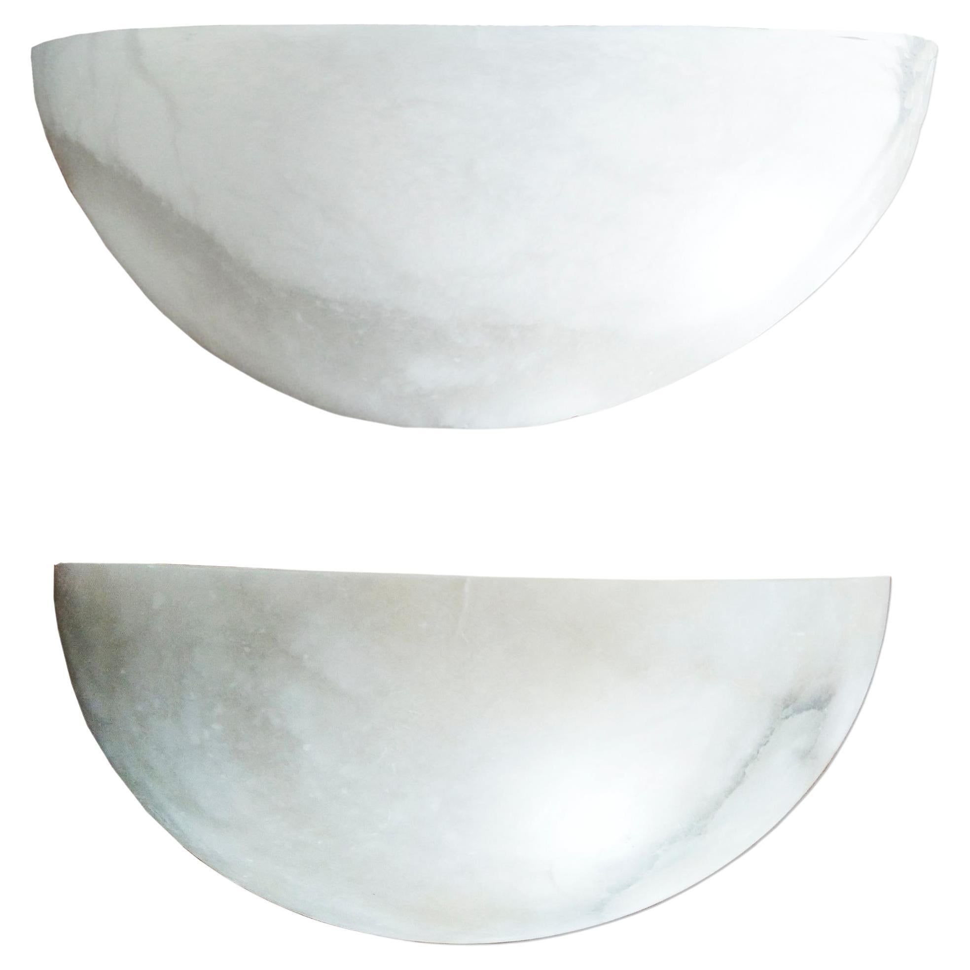 Pair Alabaster Wall Sconces White Large Size  , Wall Lights Italy 20th Century. 