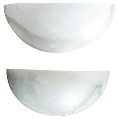 Pair Alabaster Wall Sconces White Large Size , Wall Lights Italy 20th Century.