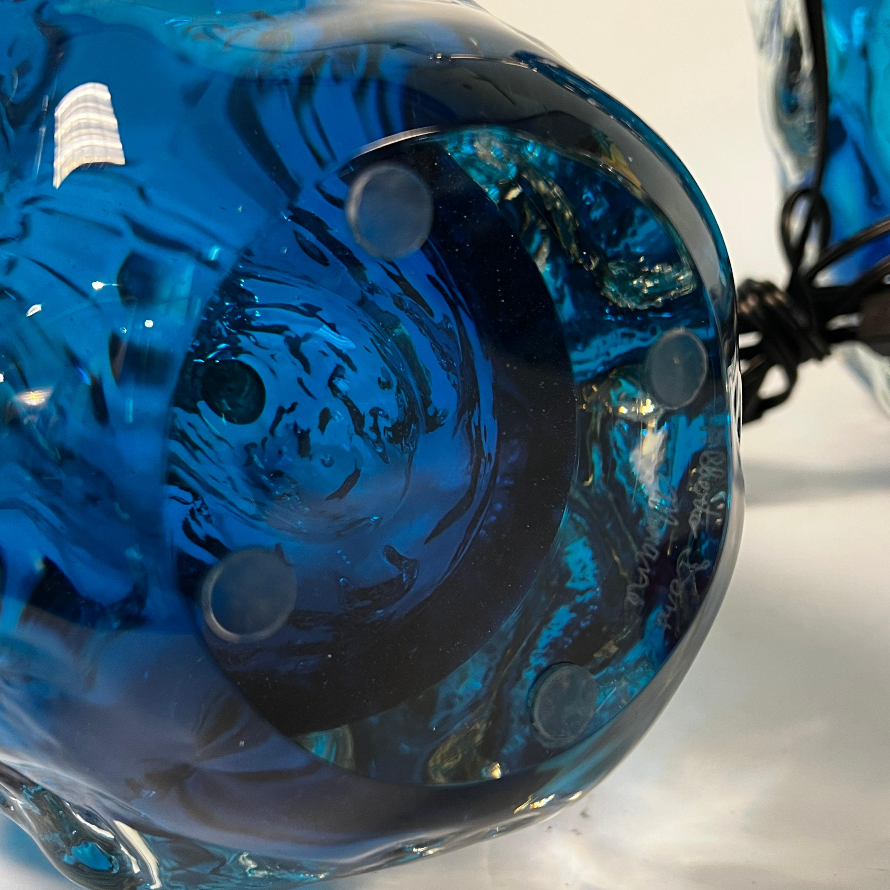 Pair Alberto Dona Blue Murano Glass Table Lamps 6